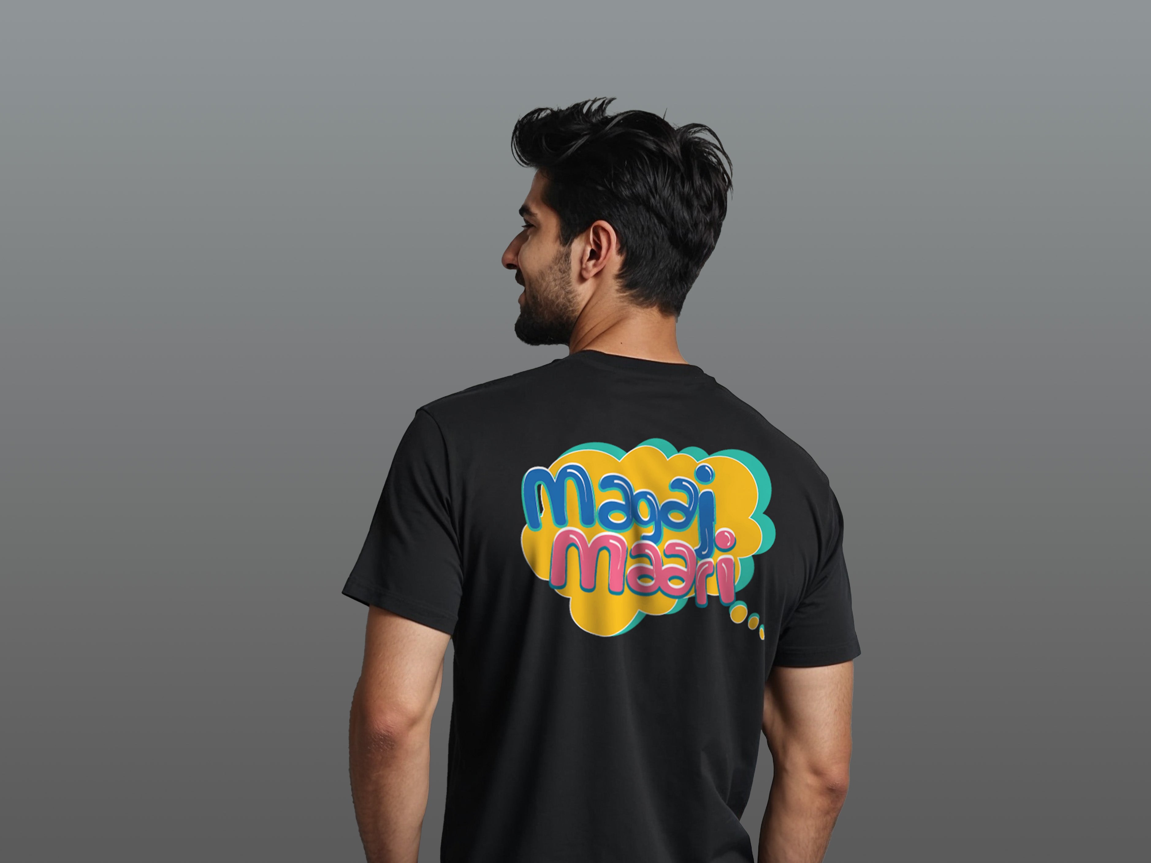 TMKOC Regular Fit Back Printed Black T-Shirts MAGAJ MAARI