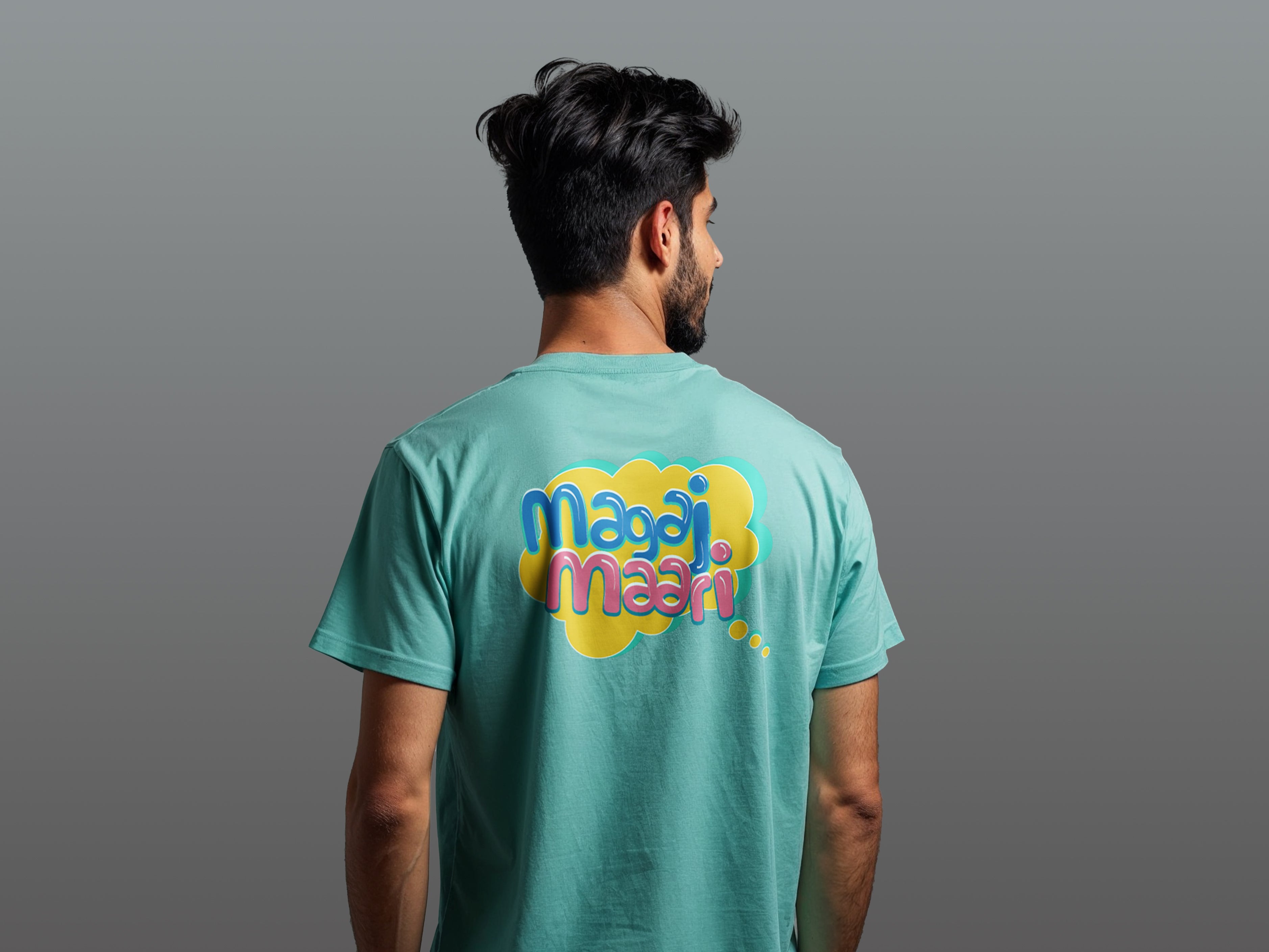 TMKOC Regular Fit Back Printed T-Shirts Aqua Green MAGAJ MAARI