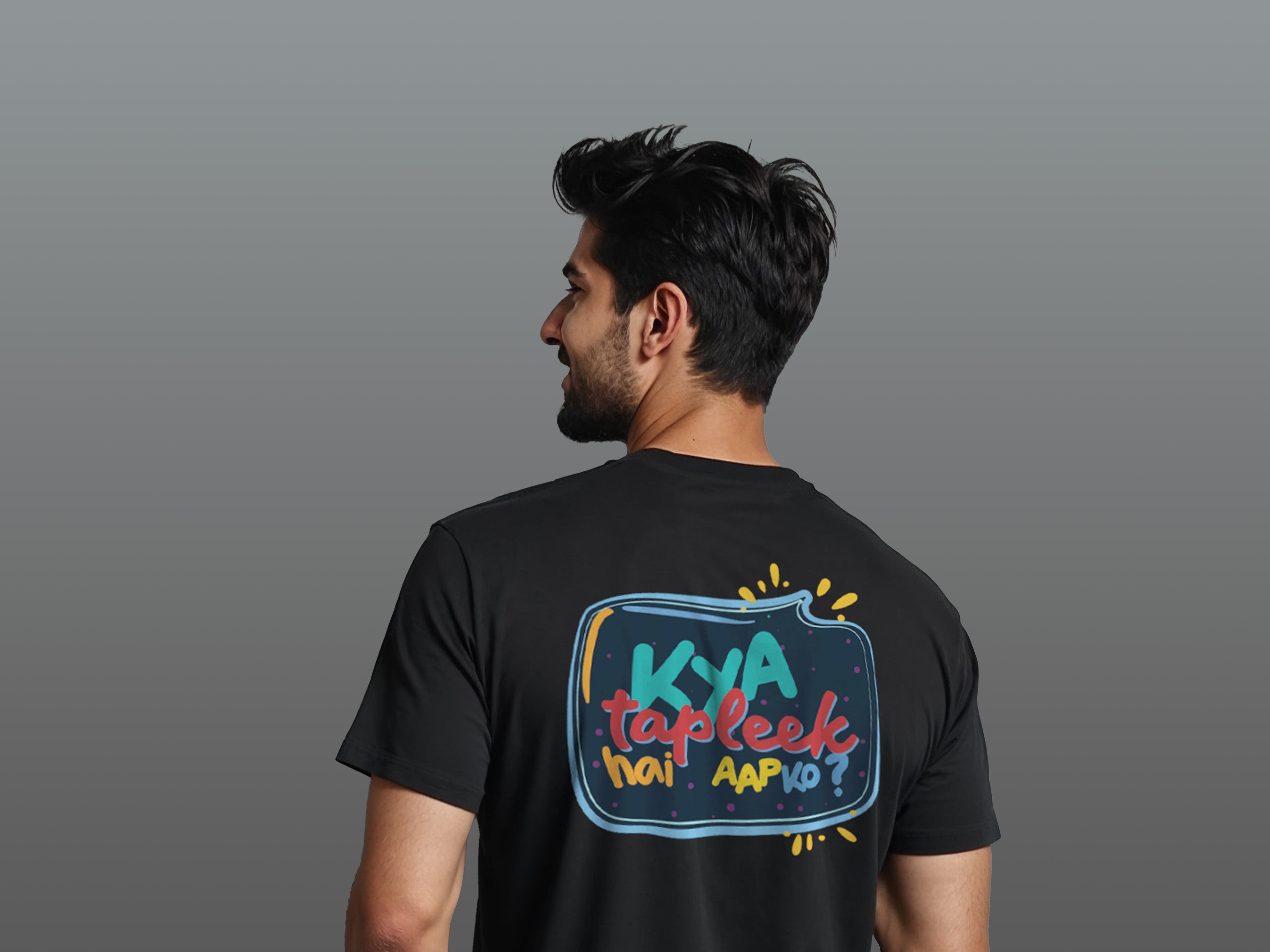 TMKOC Regular Fit Back Printed Black T-Shirts KYA TAPLEEK HAI AAPKO