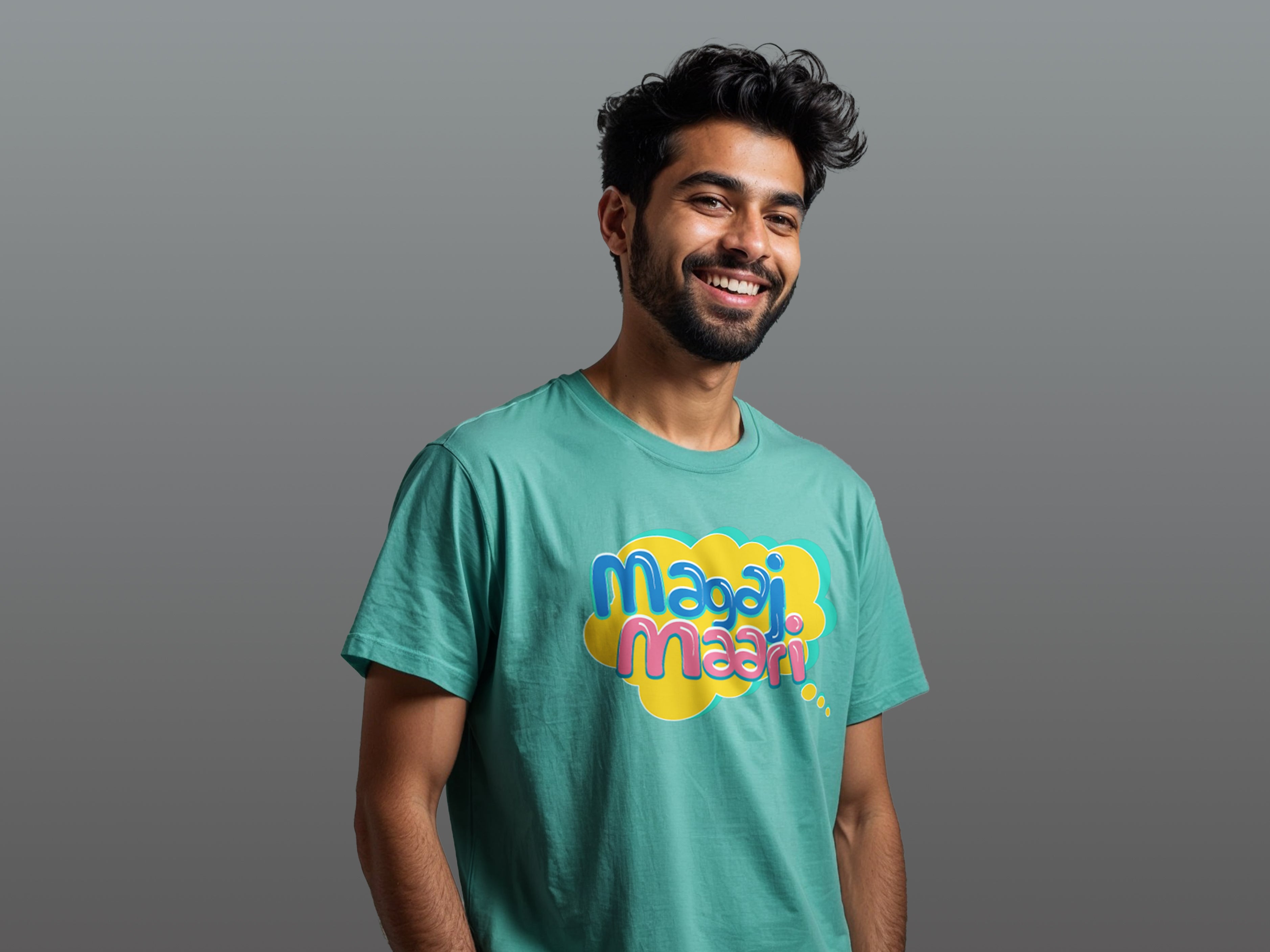 TMKOC Aqua Green Front Printed Regular Fit T-Shirts MAGAJ MAARI