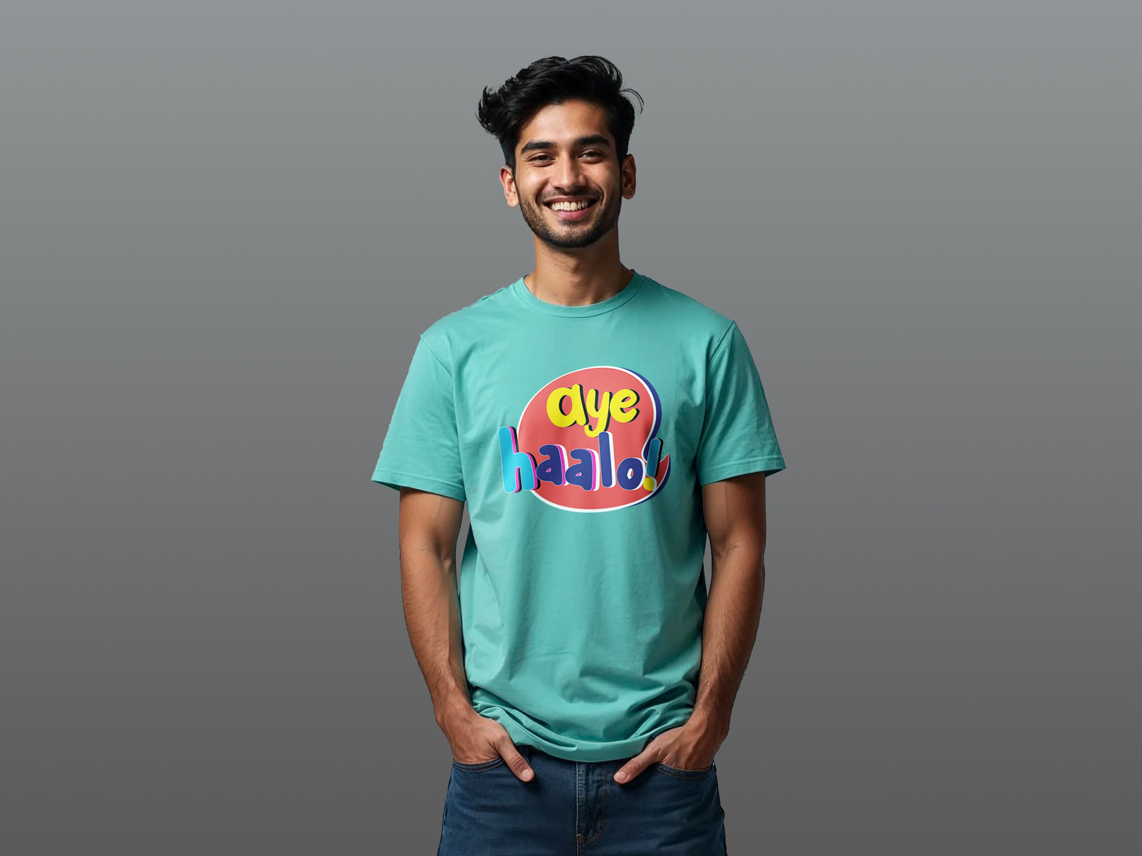 TMKOC Aqua Green Front Printed Regular Fit T-Shirts AYE HAALO