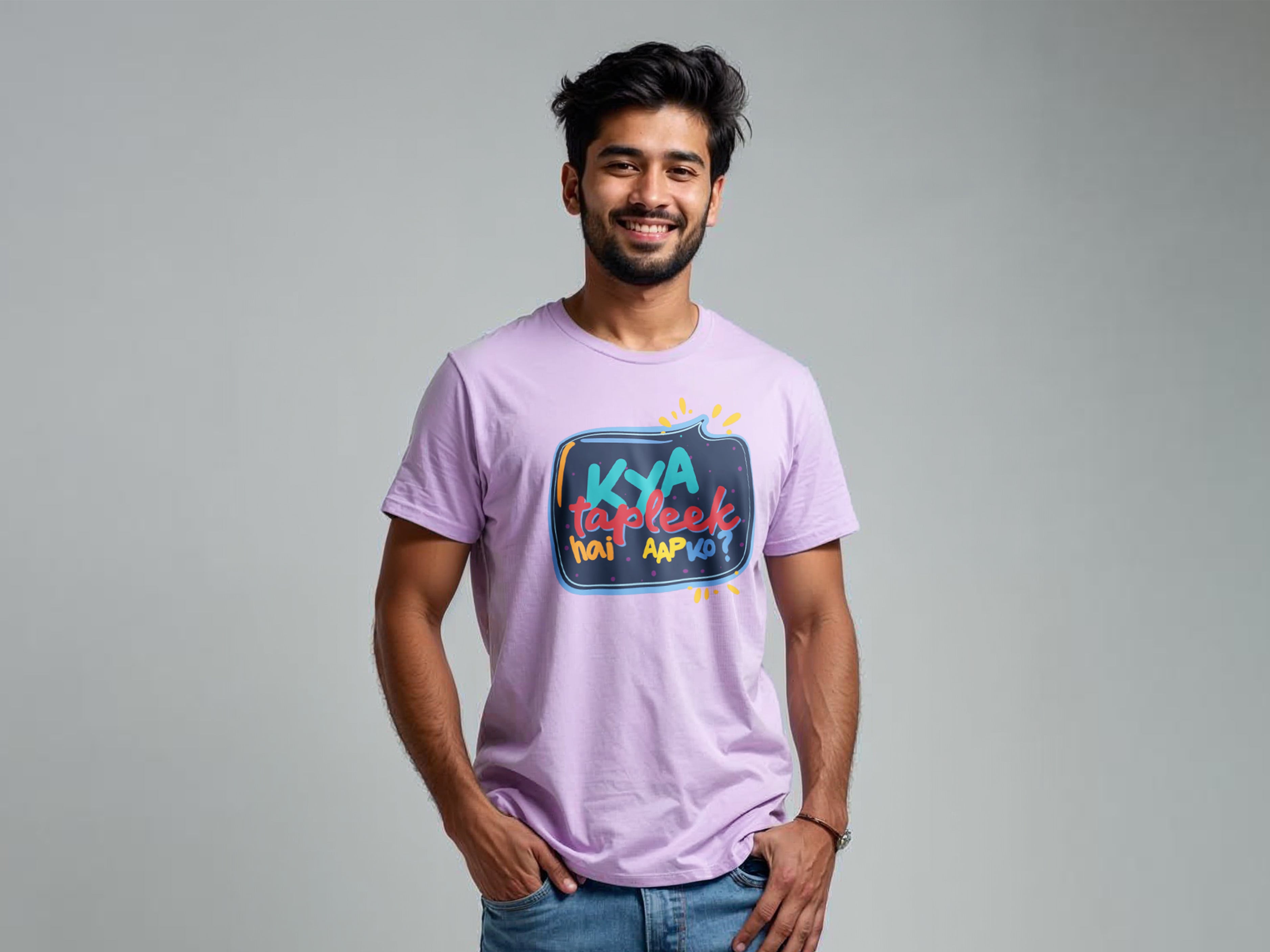 TMKOC Lavender Front Printed Regular Fit T-Shirts KYA TAPLEEK HAI AAPKO