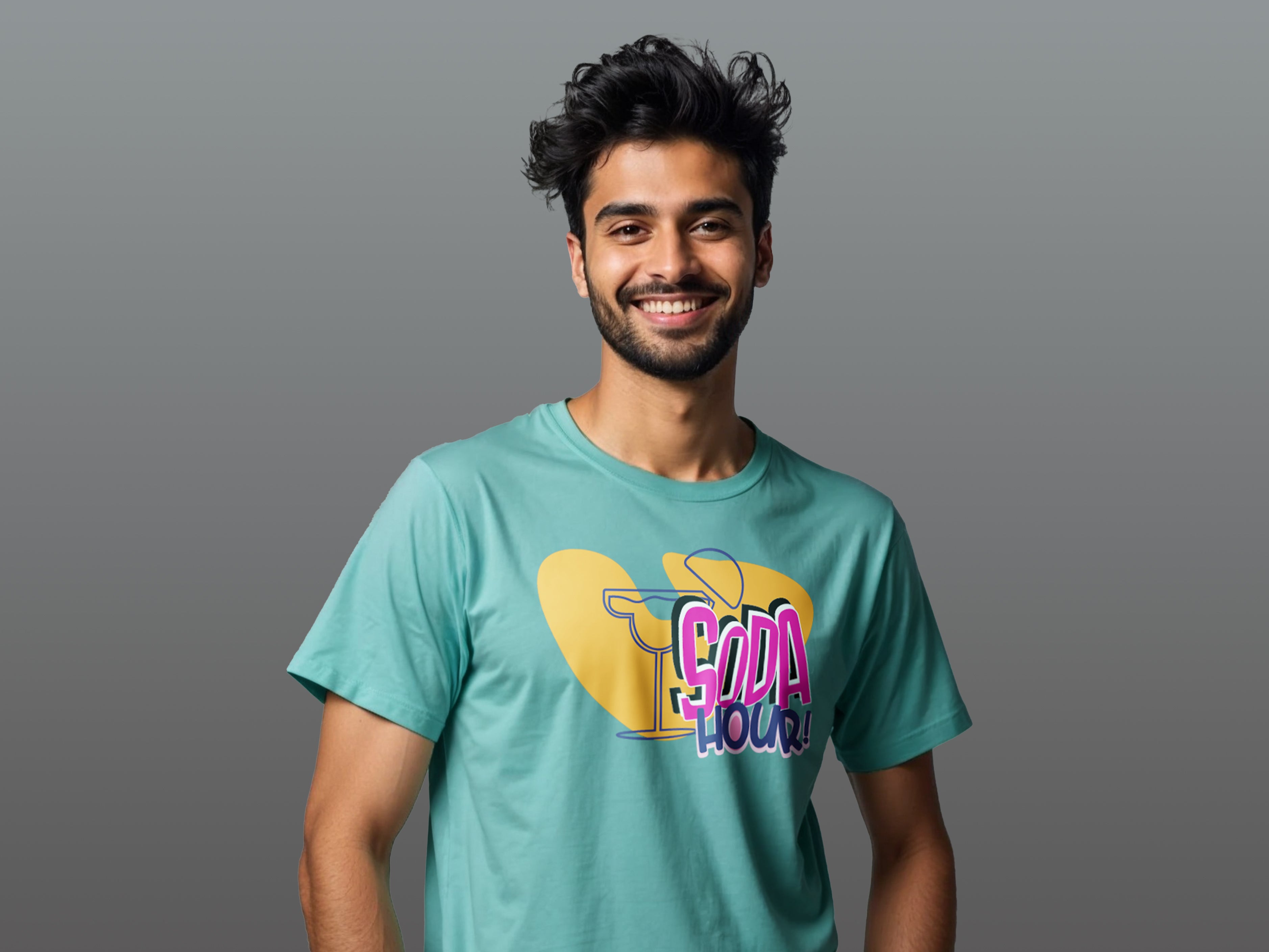 TMKOC Aqua Green Front Printed Regular Fit T-Shirts SODA HOUR