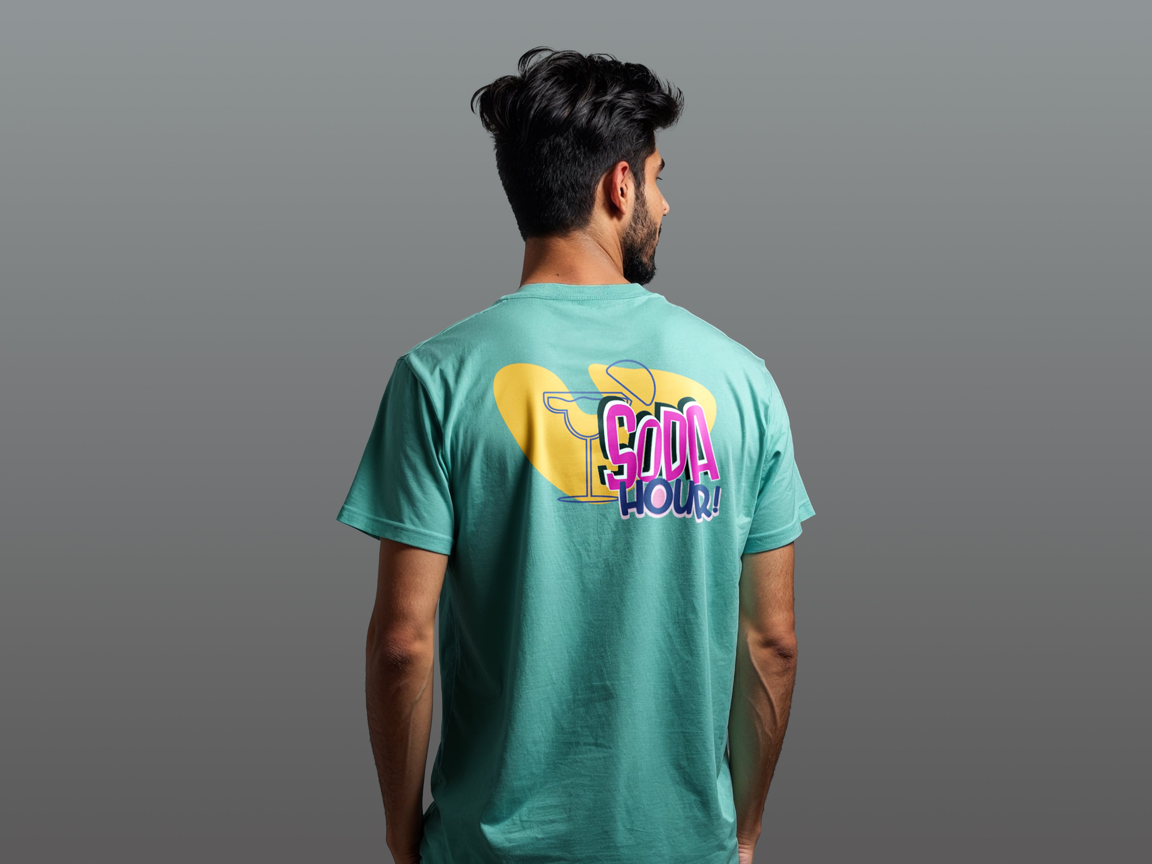 TMKOC Regular Fit Back Printed T-Shirts Aqua Green SODA HOUR