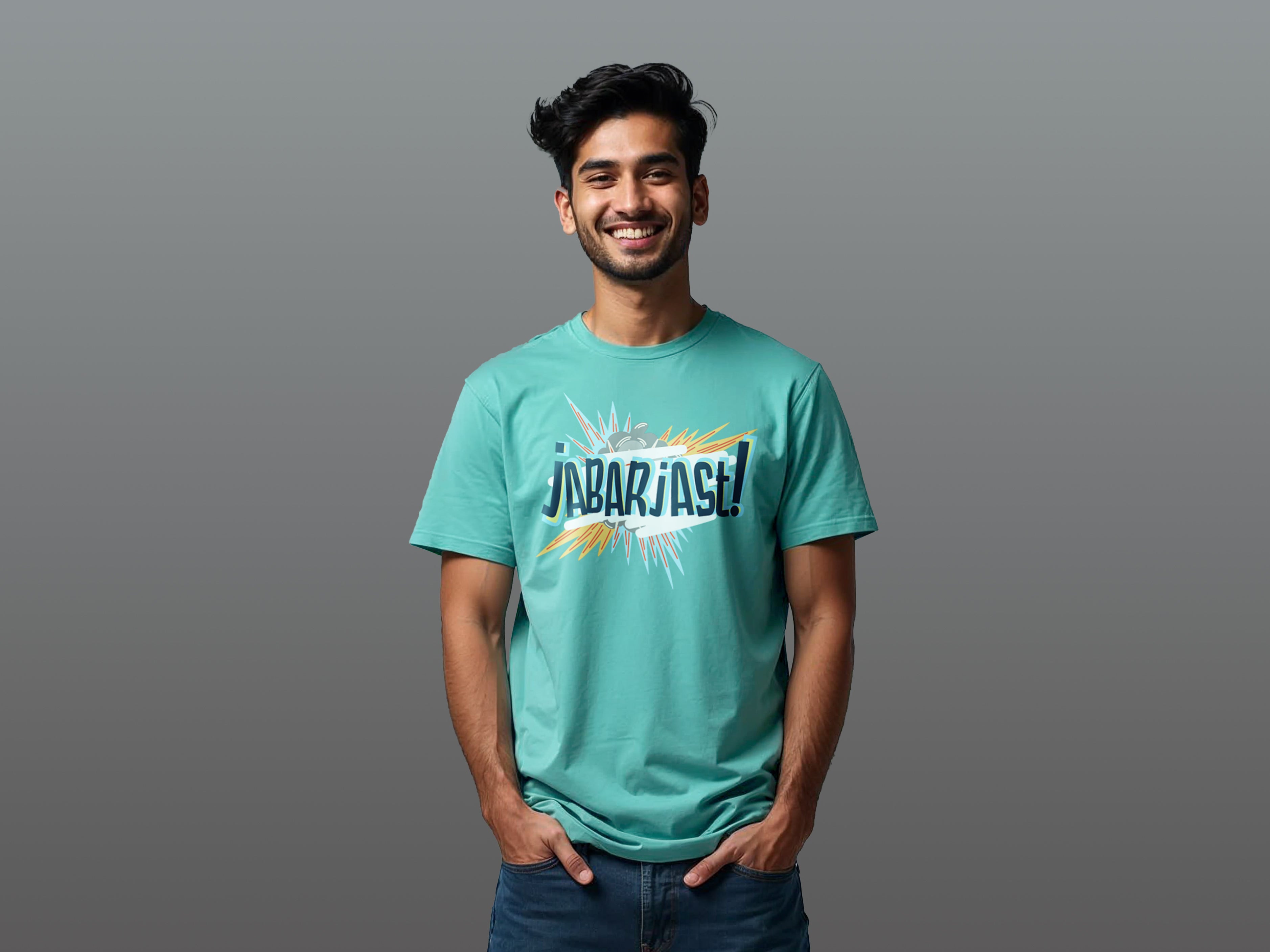 TMKOC Aqua Green Front Printed Regular Fit T-Shirts JABARJAST