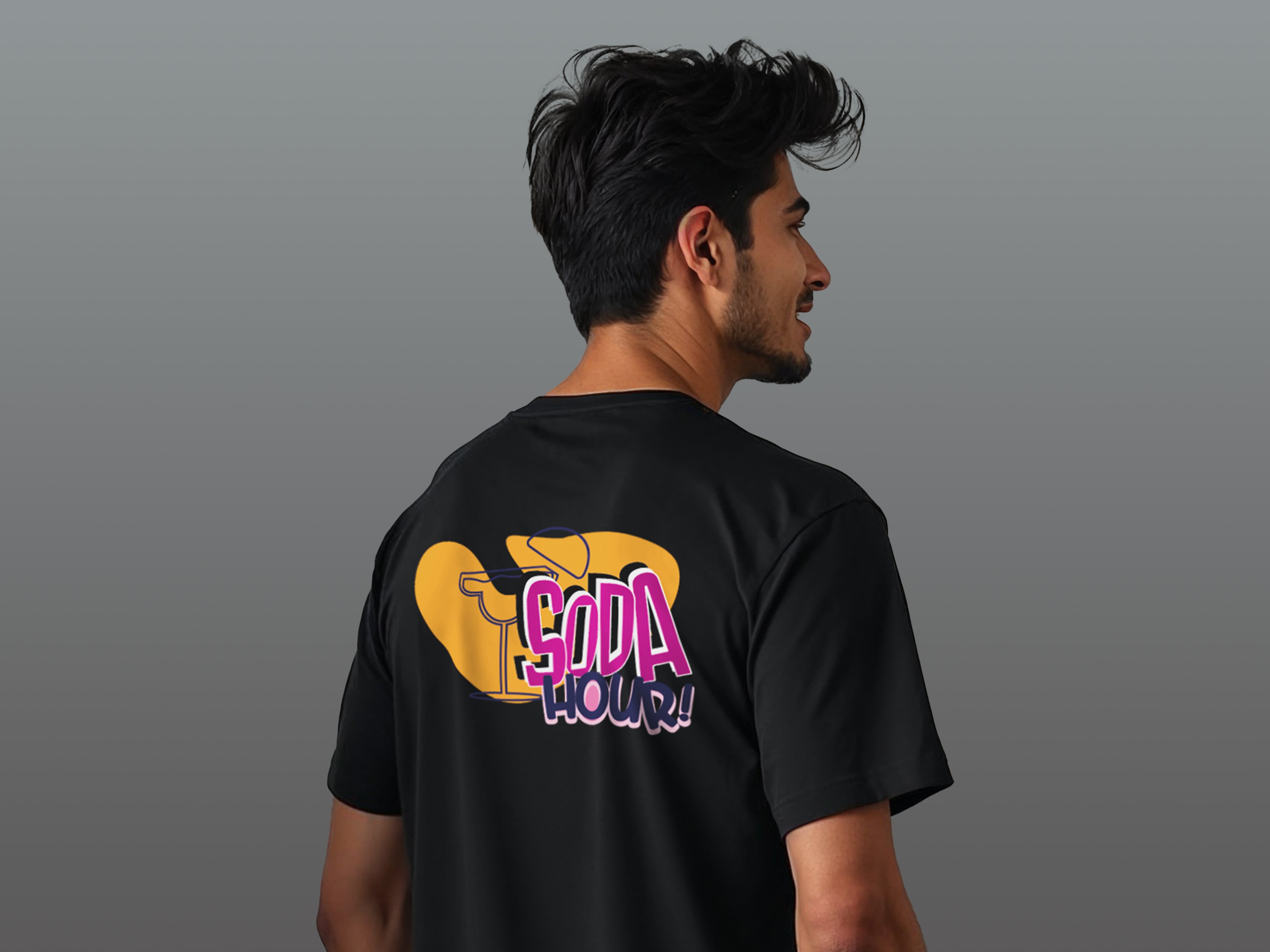 TMKOC Regular Fit Back Printed Black T-Shirts SODA HOUR