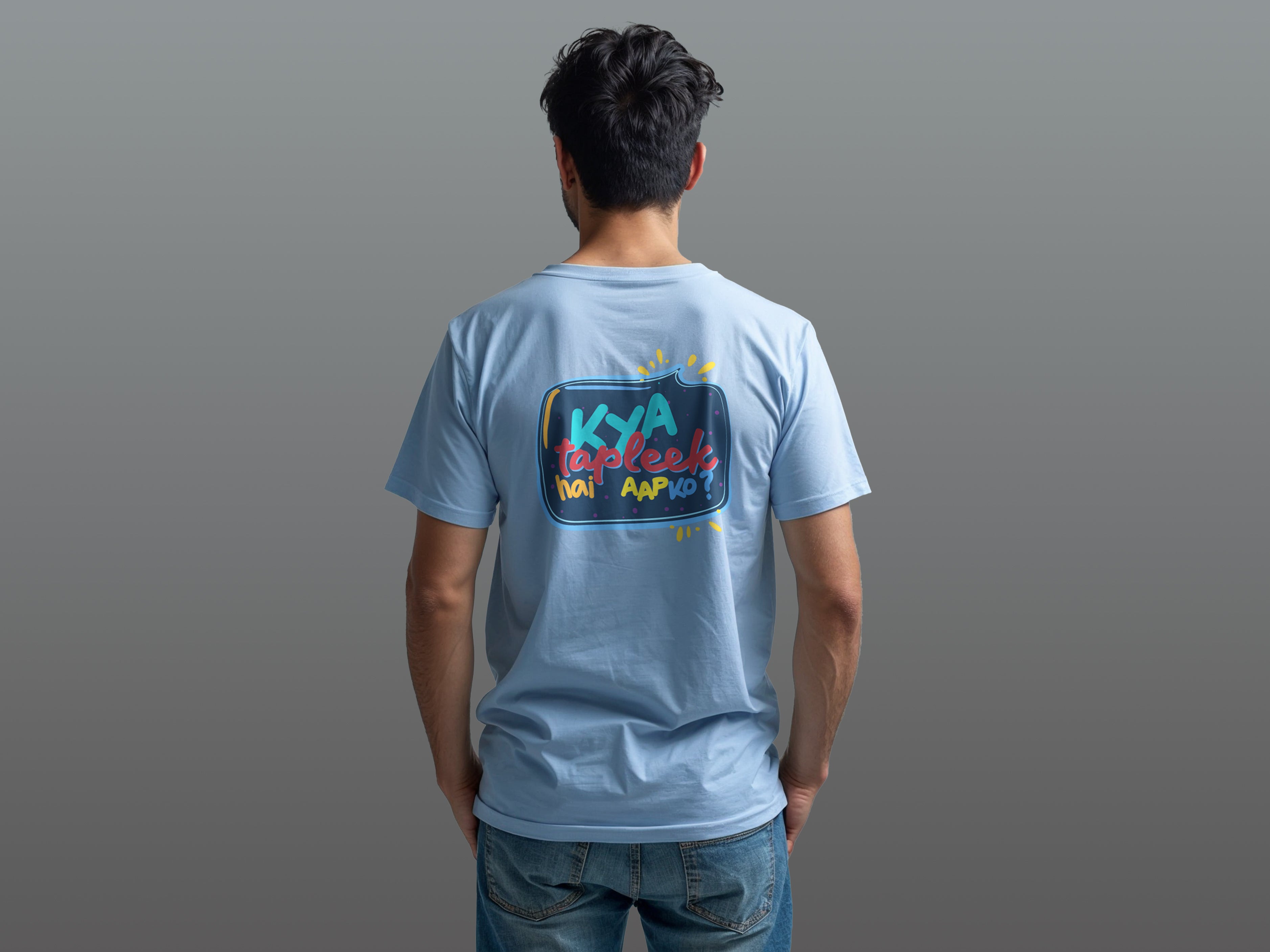 TMKOC Regular Fit Back Printed Blue T-Shirts KYA TAPLEEK HAI AAPKO