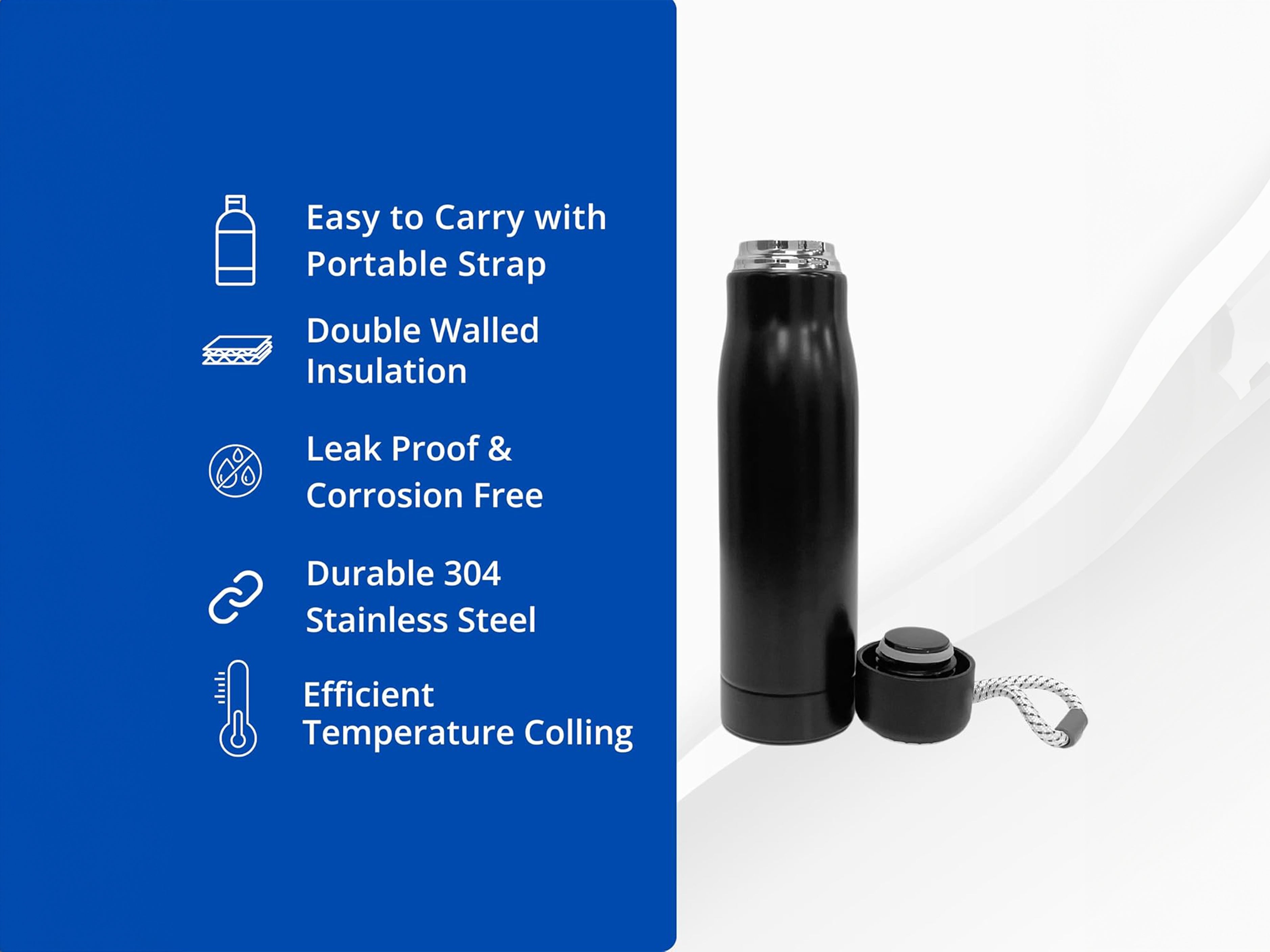 TMKOC Black Stainless Steel Bottle 550ml