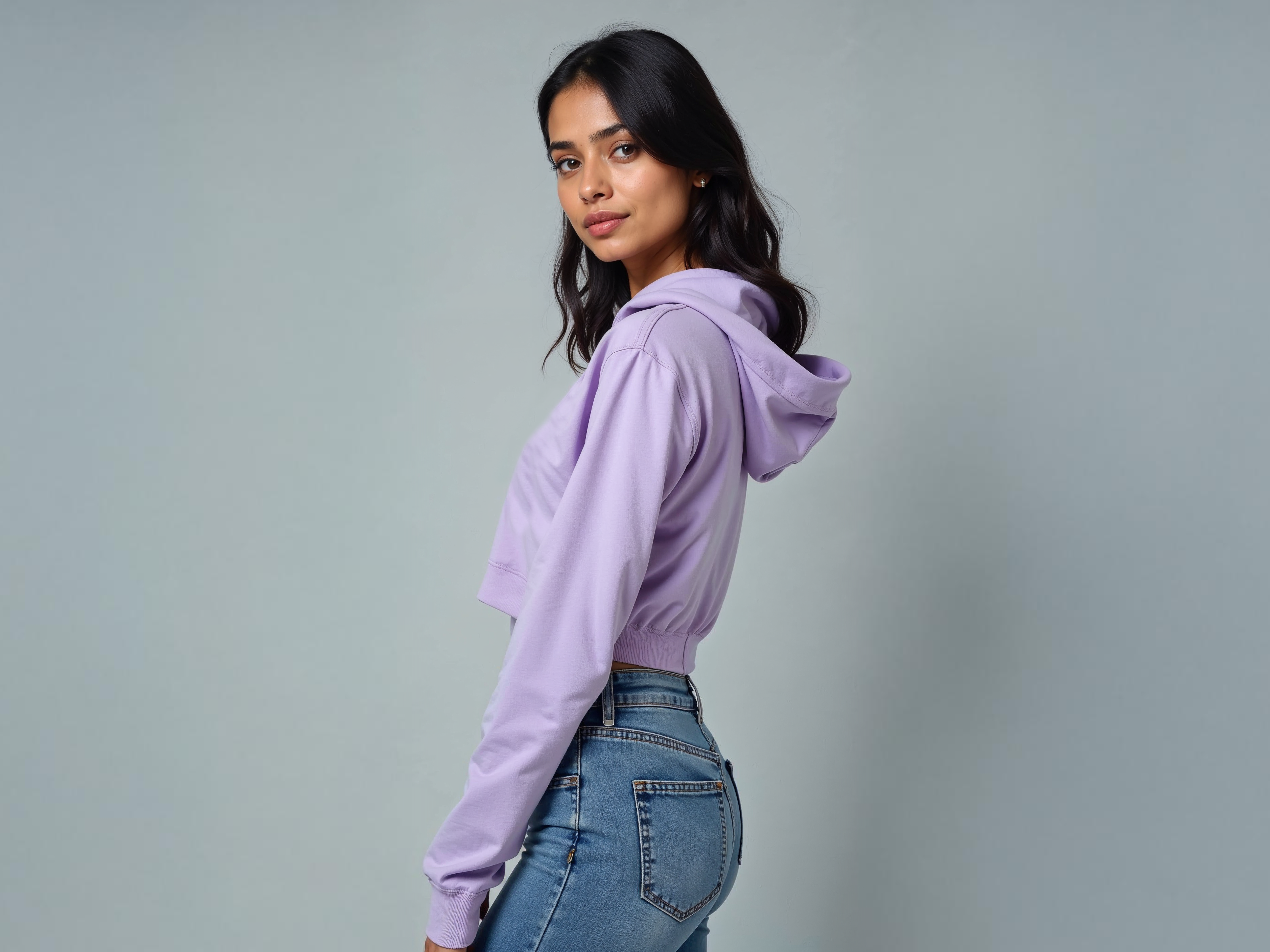 TMKOC Printed Cropped Oversized Lavender Hoodies for Women