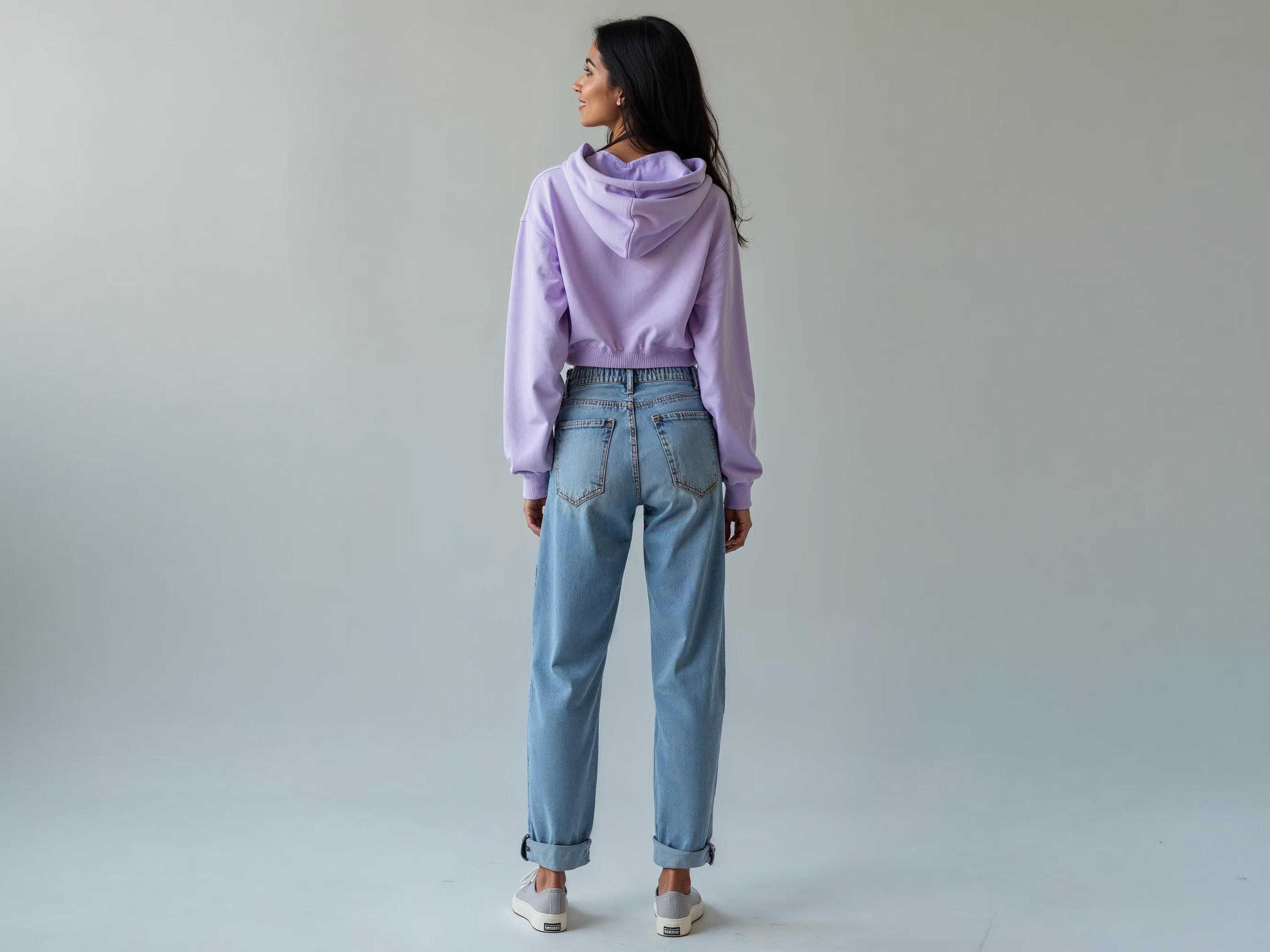 TMKOC Printed Cropped Oversized Lavender Hoodies for Women