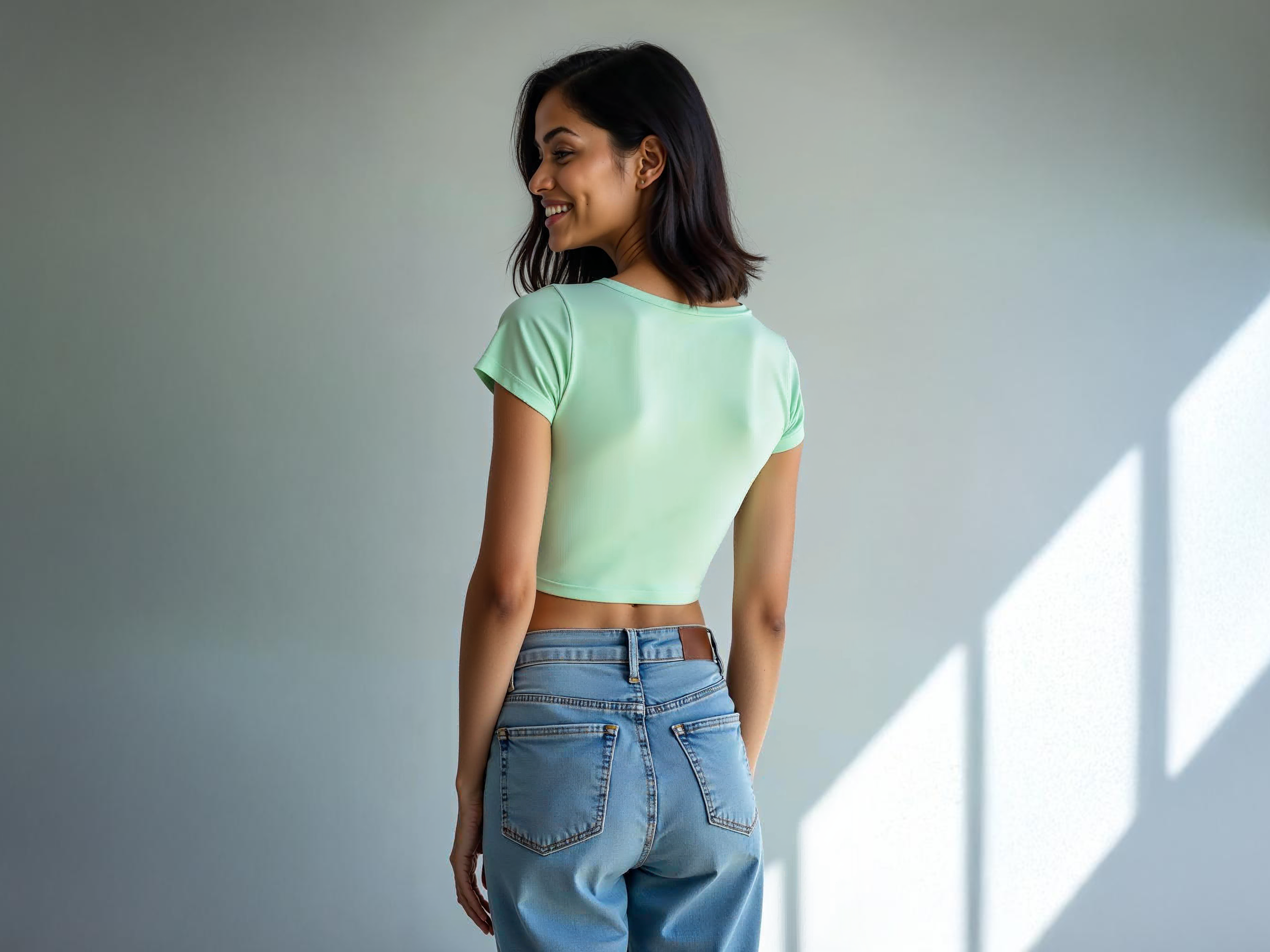 TMKOC Printed Slim Fit Crop Top Pastel Green Color