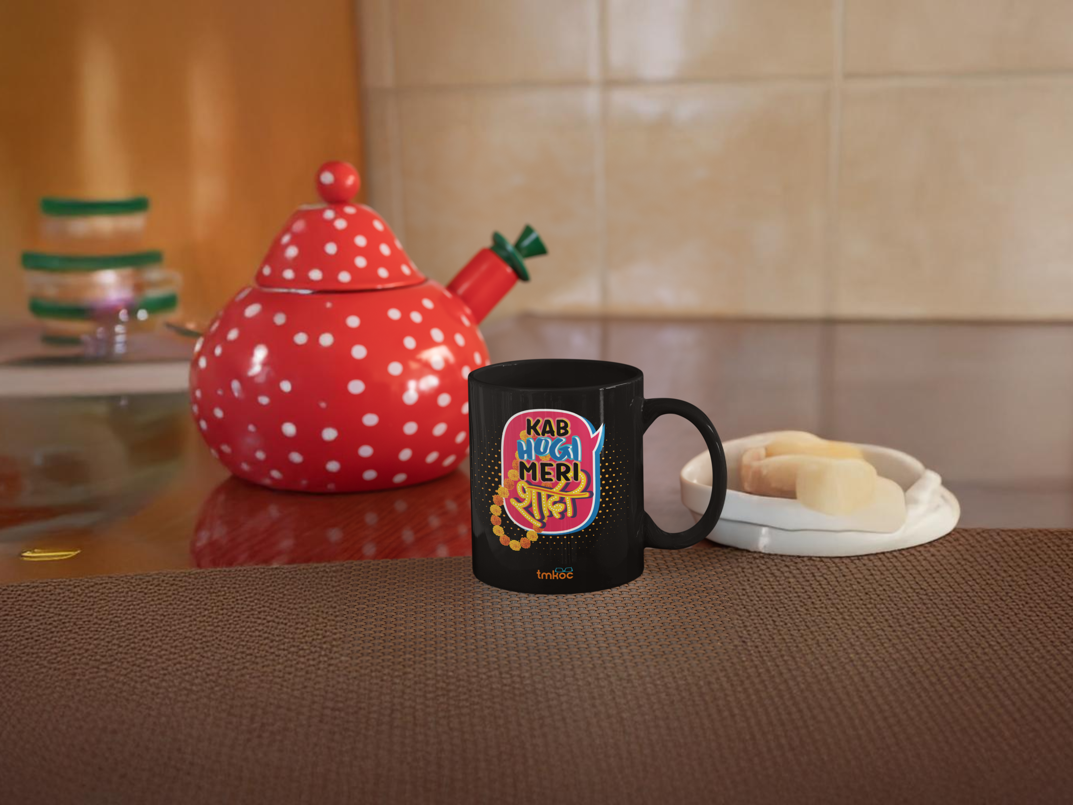 TMKOC Printed Black Coffee and Tea Ceramic Mug - 325ml