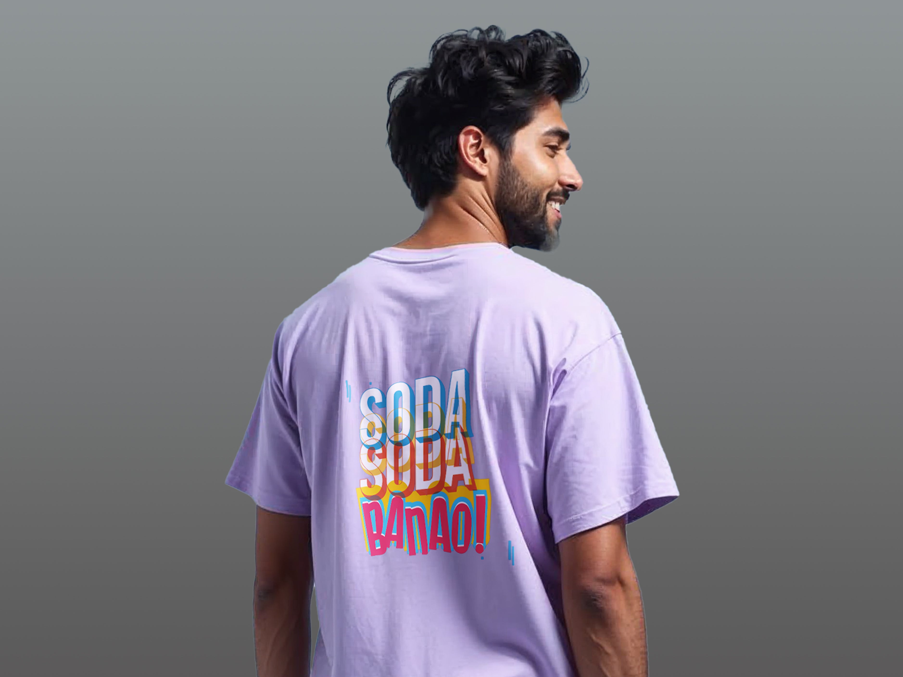 TMKOC Oversized Printed T-Shirts Lavender Color SODA SODA BANAO