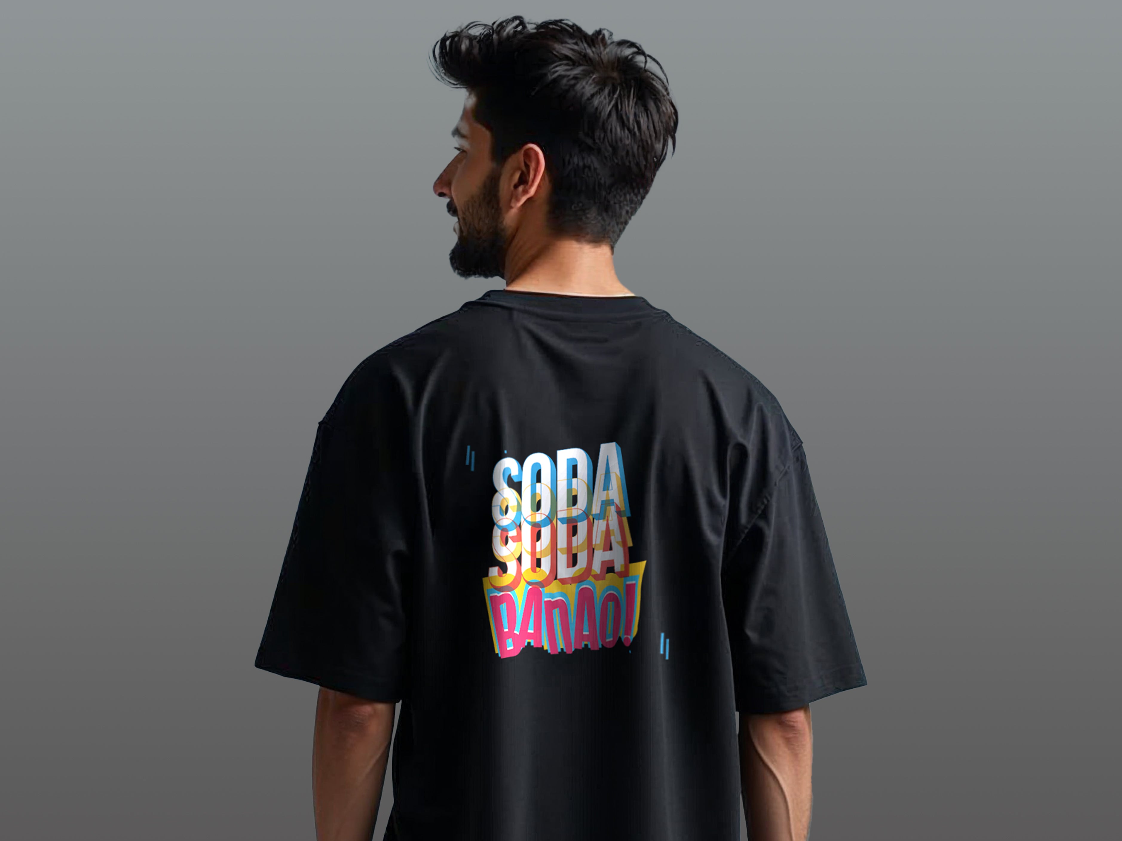 TMKOC Oversized Printed T-Shirts Black Color SODA SODA BANAO