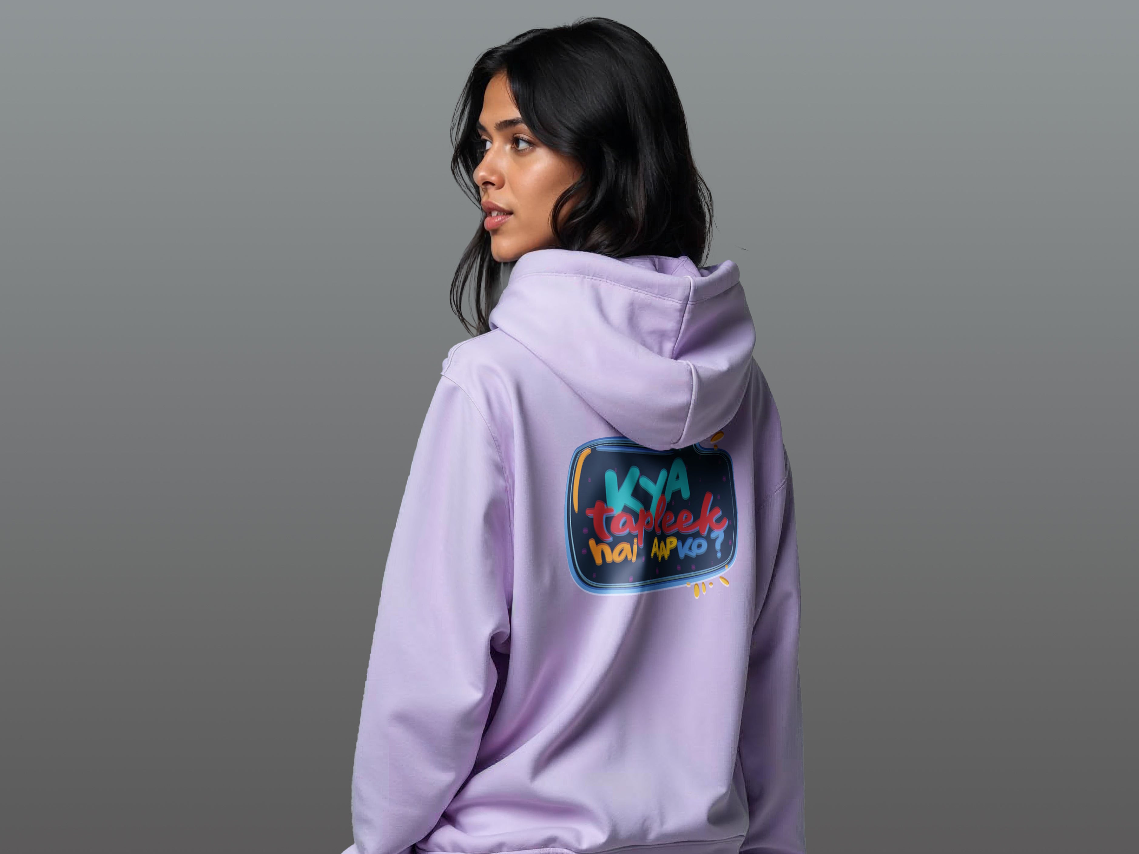 TMKOC Women Lavender Oversized Hoodies Cotton 350 GSM Long Sleeve KYA TAPLEEK HAI AAPKO