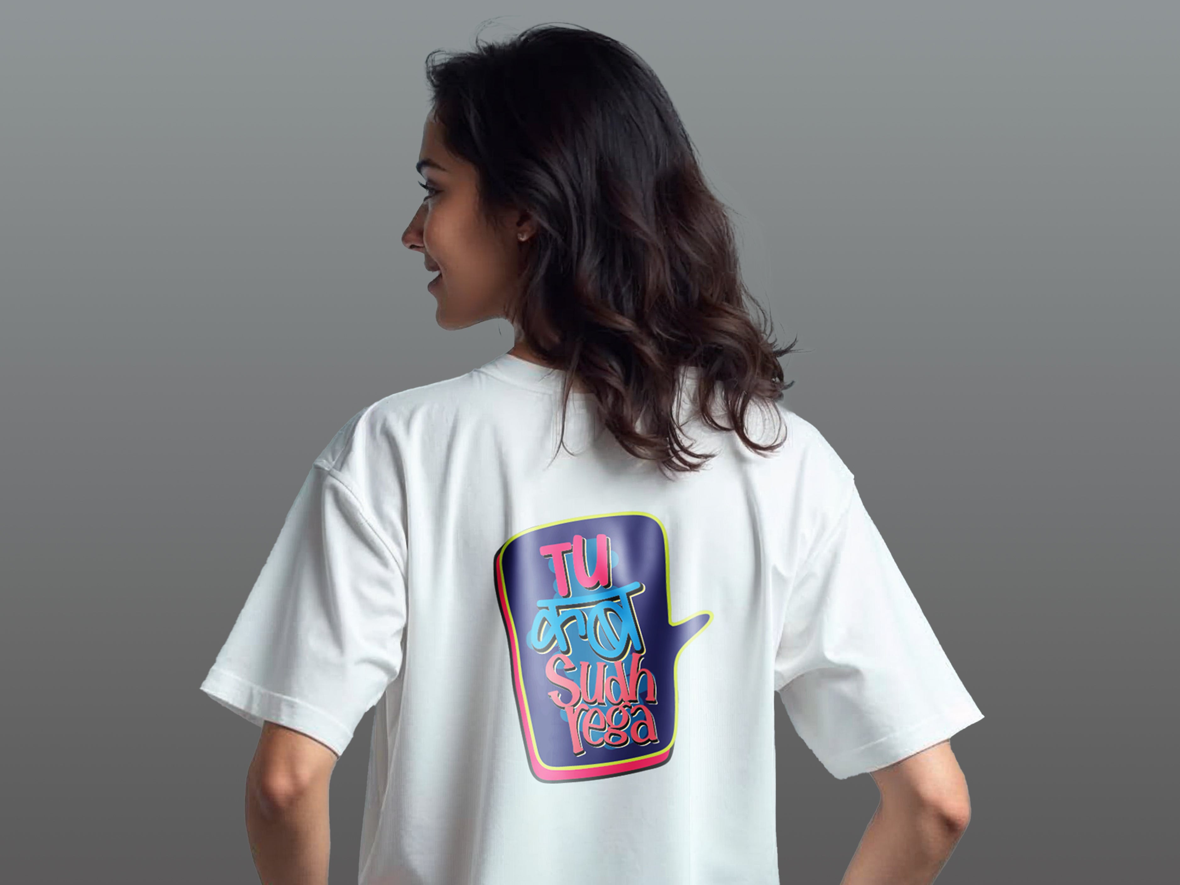 TMKOC White Oversized Printed T-Shirts For Women TU KAB SUDHREGA