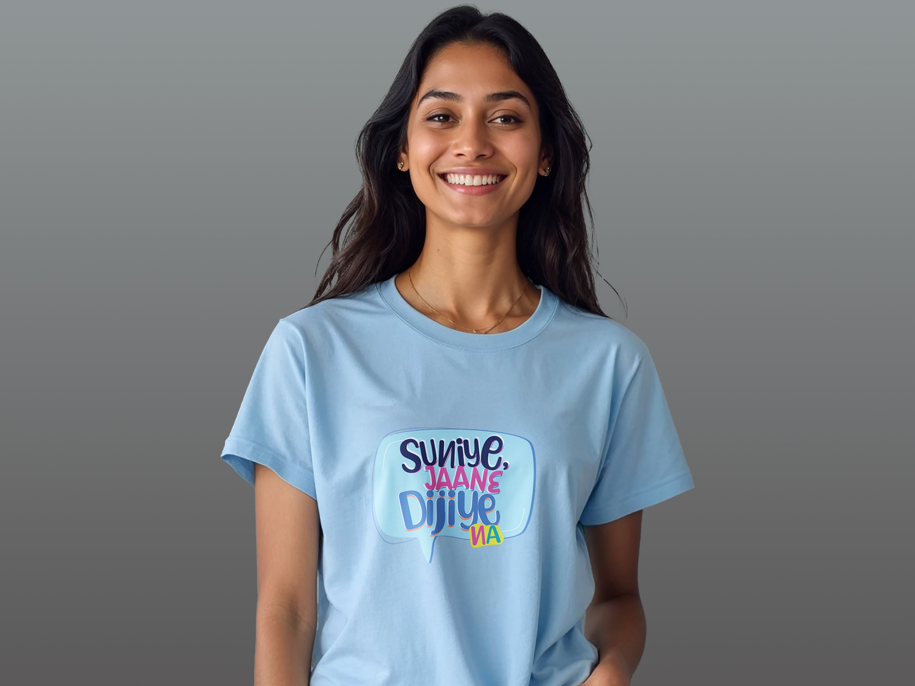 TMKOC Regular Fit Front Printed Blue T-Shirts For Women SUNIYE JAANE DI JIYE NA