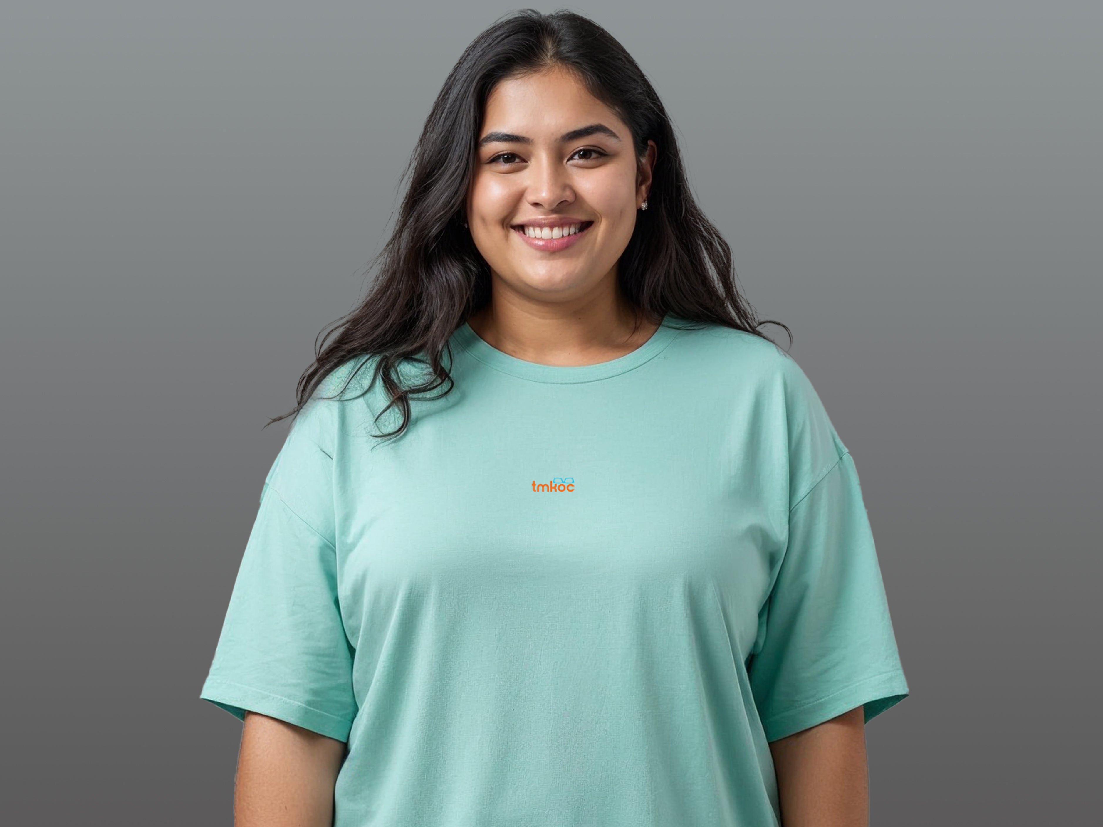 TMKOC Printed Round Neck Plus Size Aqua Green T-shirts