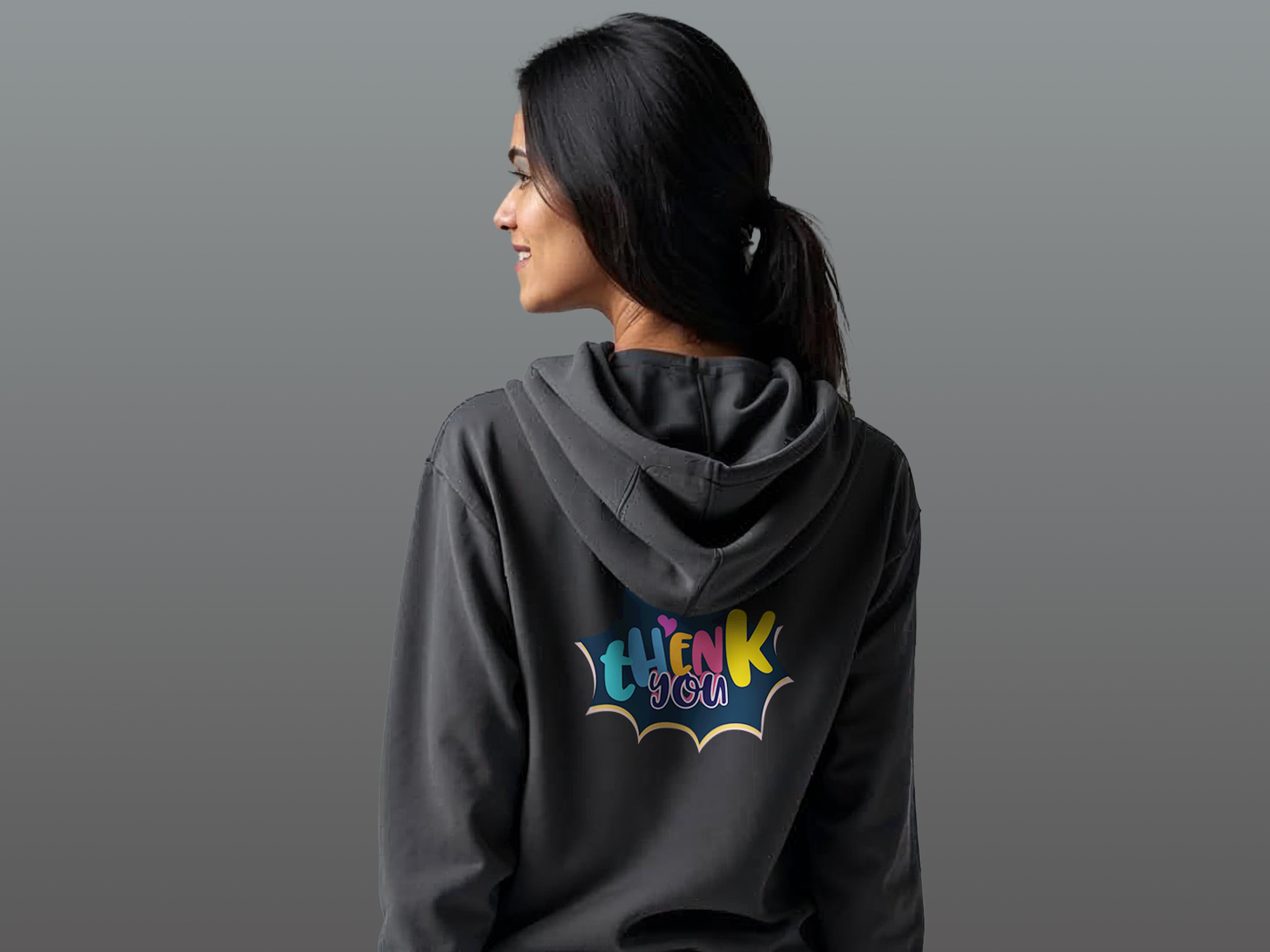 TMKOC Regular Fit Grey Hoodies for Women THANK YOU