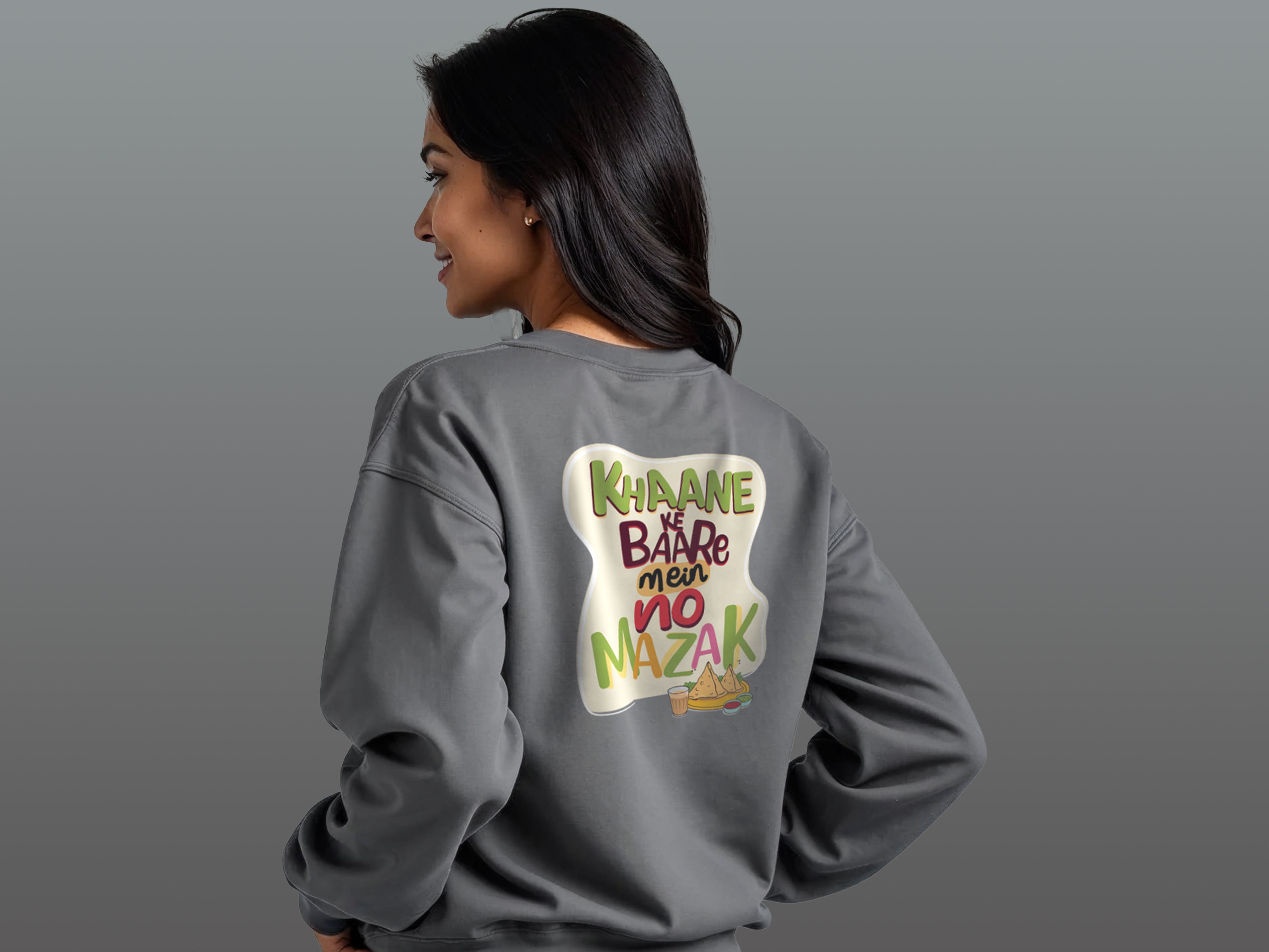 TMKOC Grey Printed Crew Neck Sweatshirt Cotton 350 GSM KHAANE KE BAARE MEIN NO MAZAK