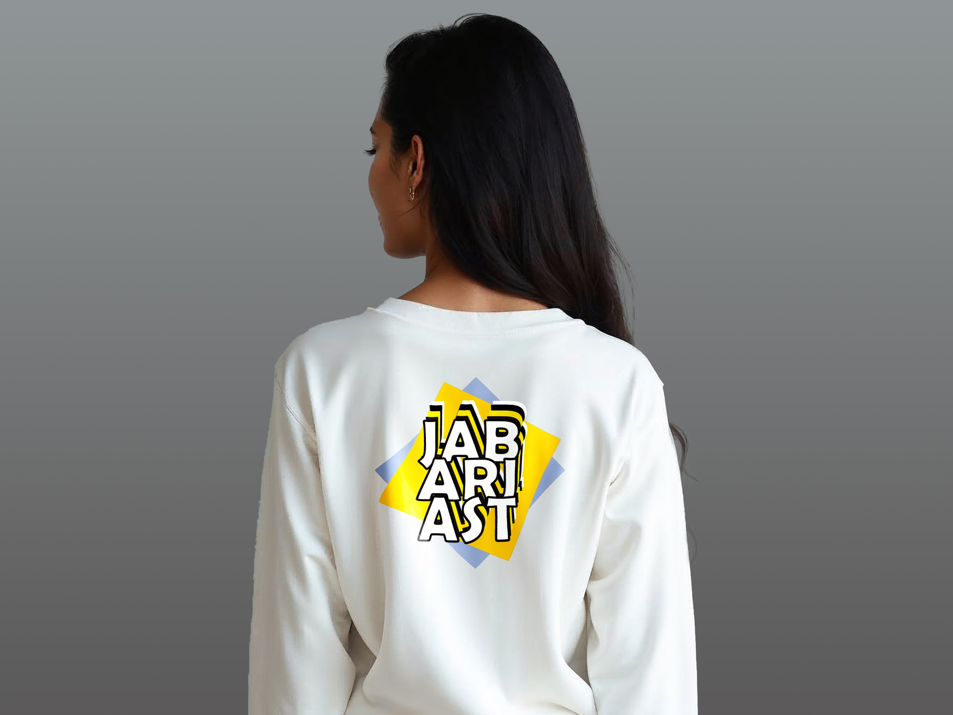 TMKOC White Printed Crew Neck Sweatshirt Cotton 240 GSM JABARJAST