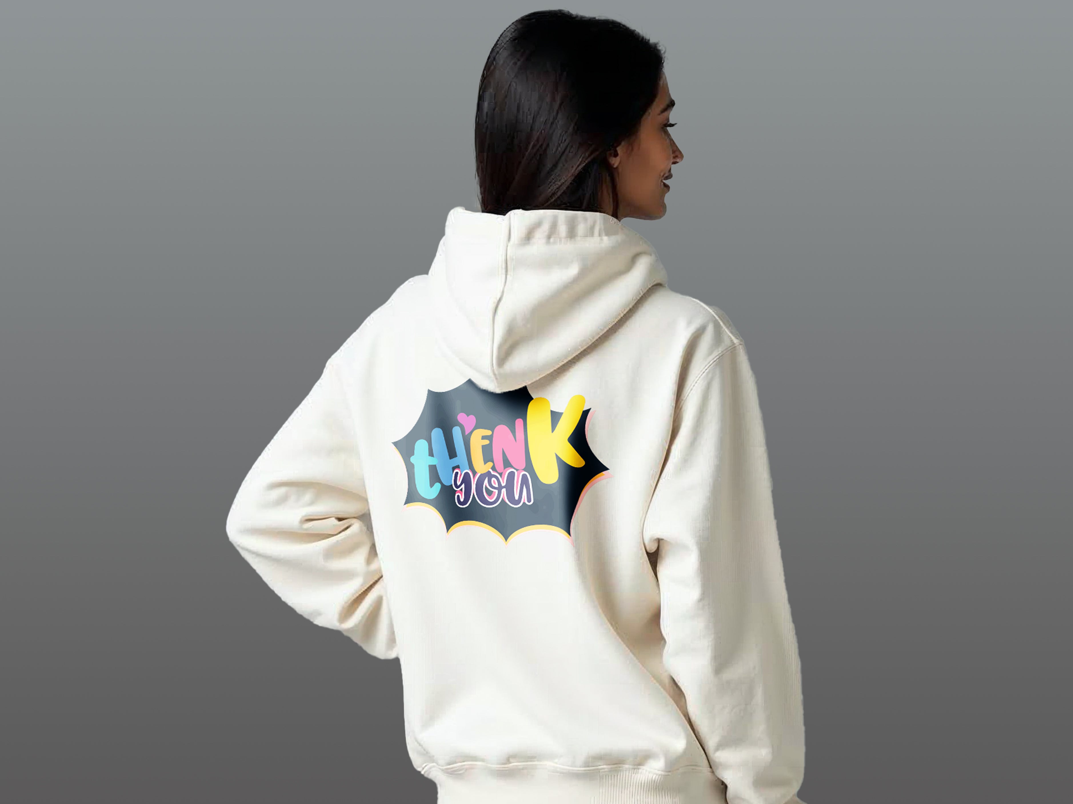 TMKOC Women Off-White Oversized Hoodies Cotton 350 GSM Long Sleeve THANK YOU