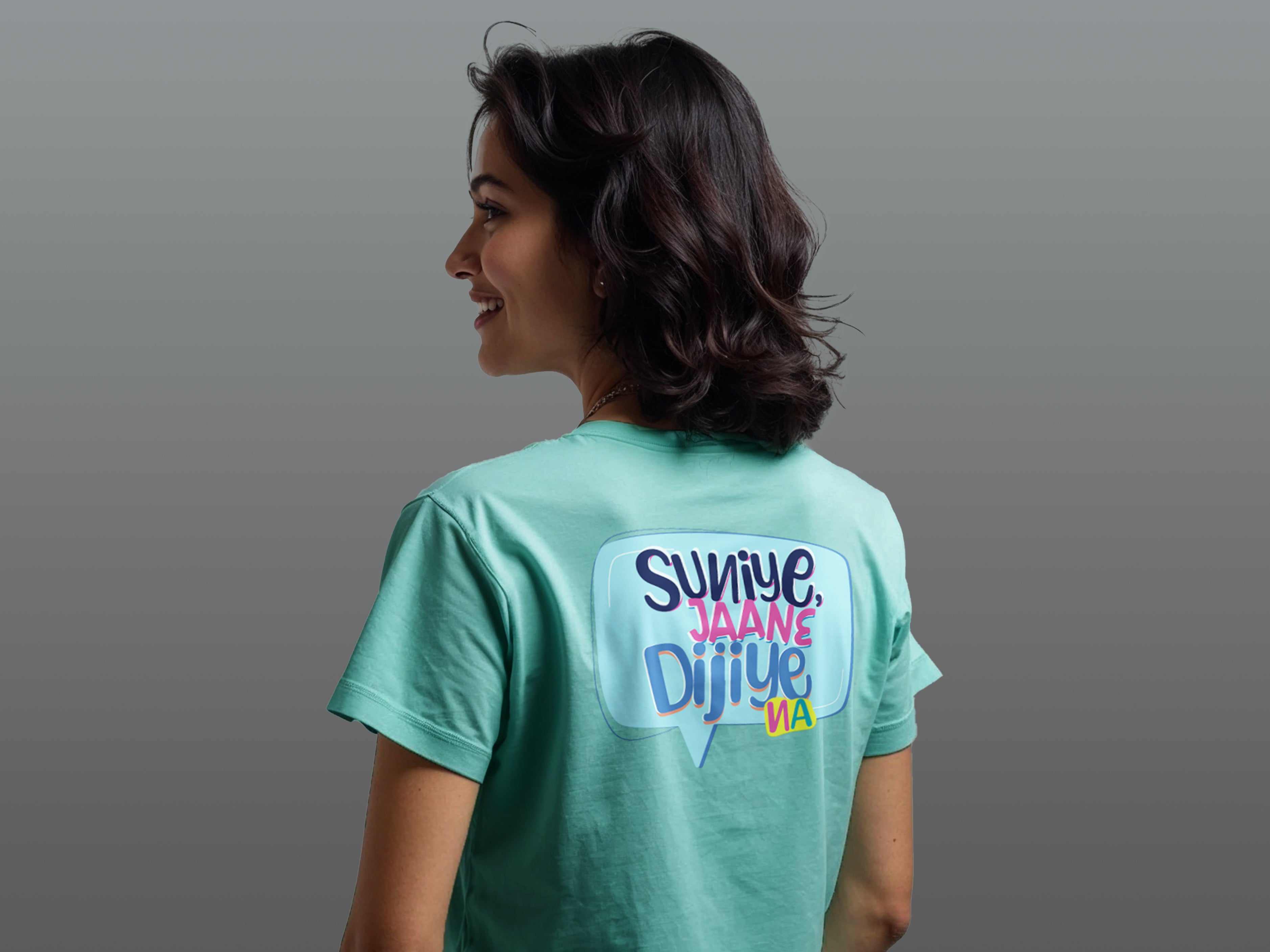 TMKOC Aqua Green Back Printed T-Shirts For Women SUNIYE JAANE DI JIYE NA