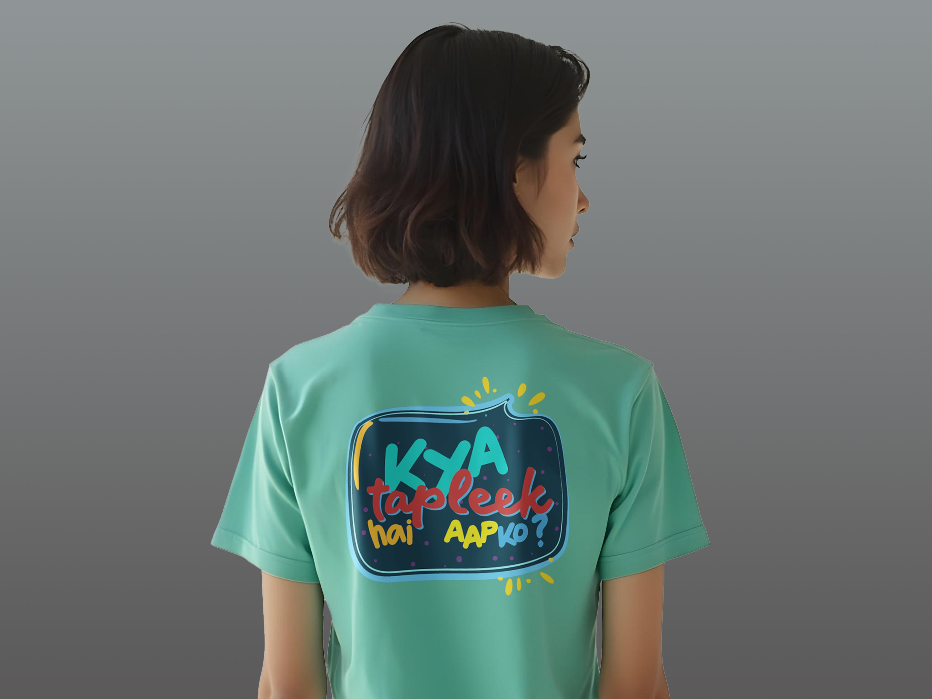 TMKOC Aqua Green Back Printed T-Shirts For Women KYA TAPLEEK HAI AAPKO