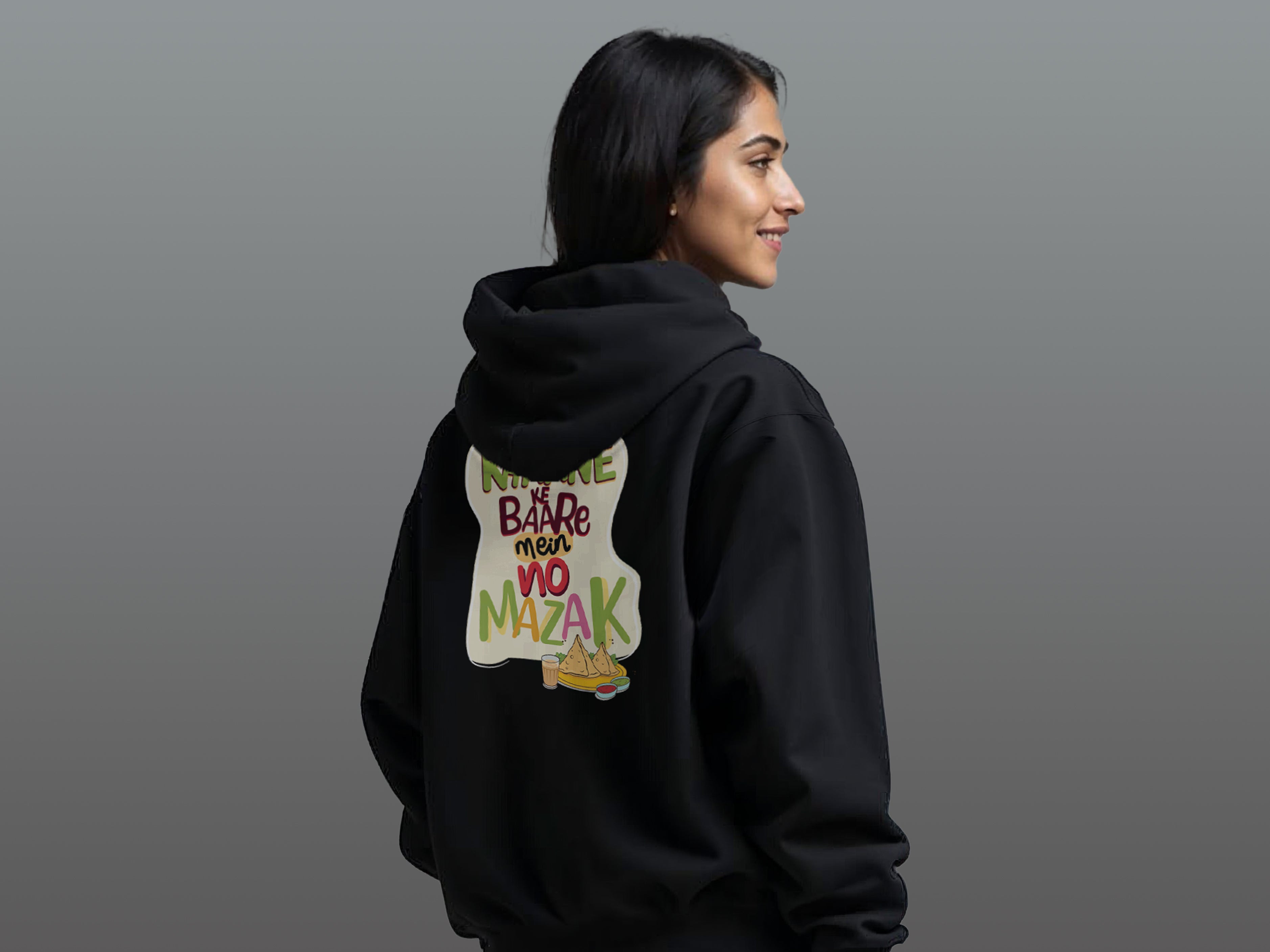 TMKOC Women Black Oversized Hoodies Cotton 350 GSM Long Sleeve KHAANE KE BAARE MEIN NO MAZAK