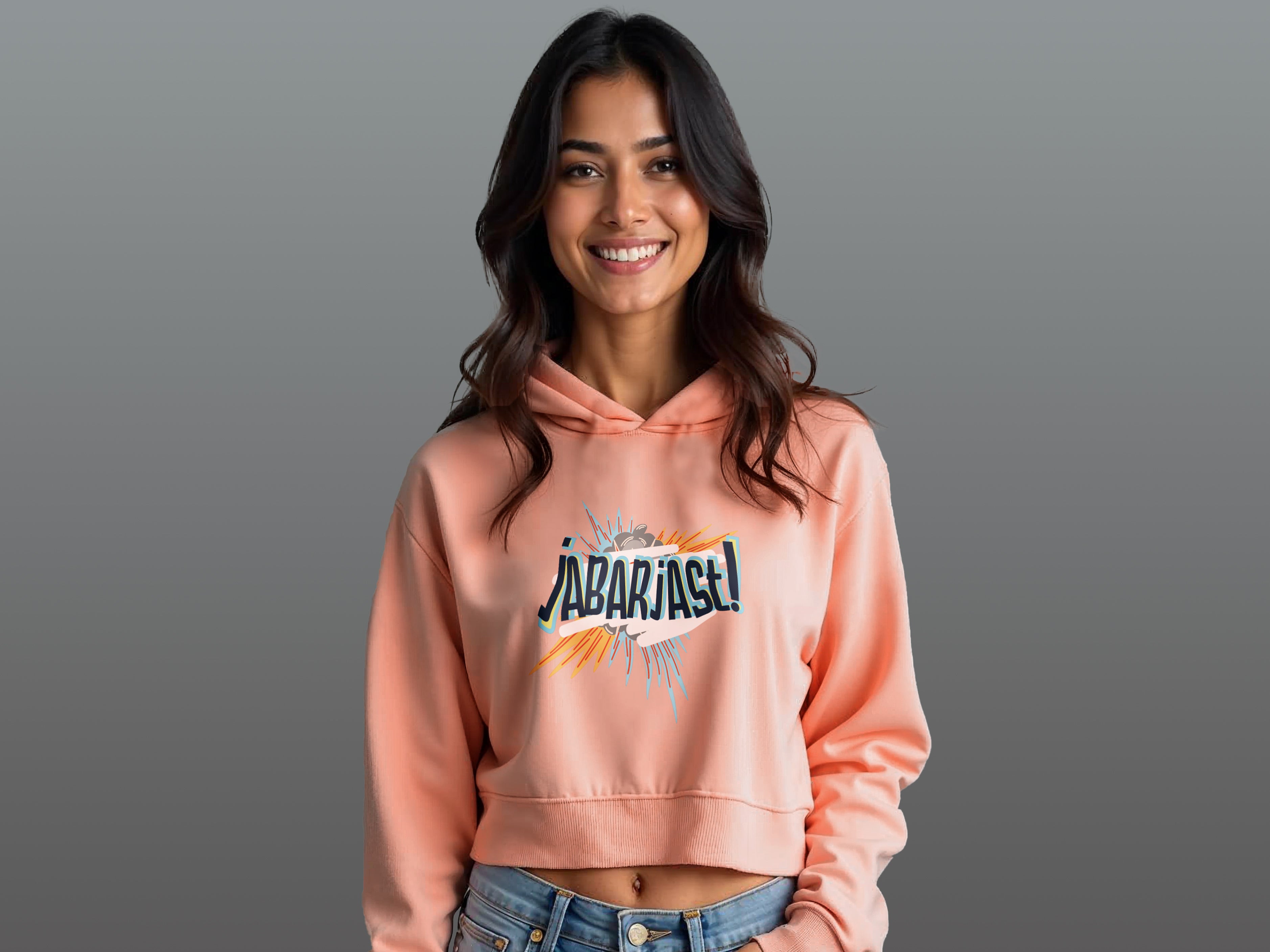 TMKOC Peach Printed Cropped Oversized Hoodies for Women JABARJAST