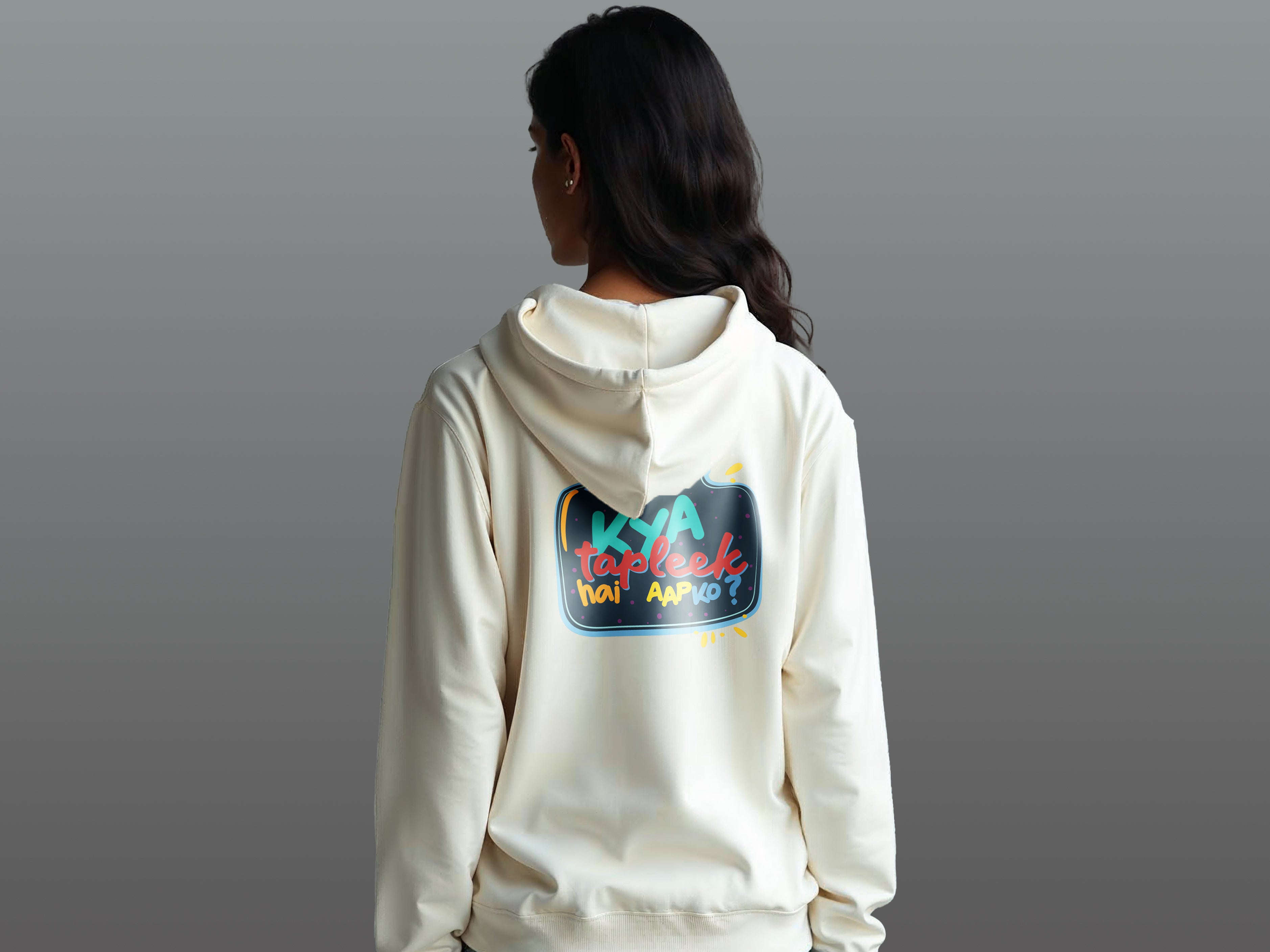 TMKOC Women Off-White Oversized Hoodies Cotton 350 GSM Long Sleeve KYA TAPLEEK HAI AAPKO