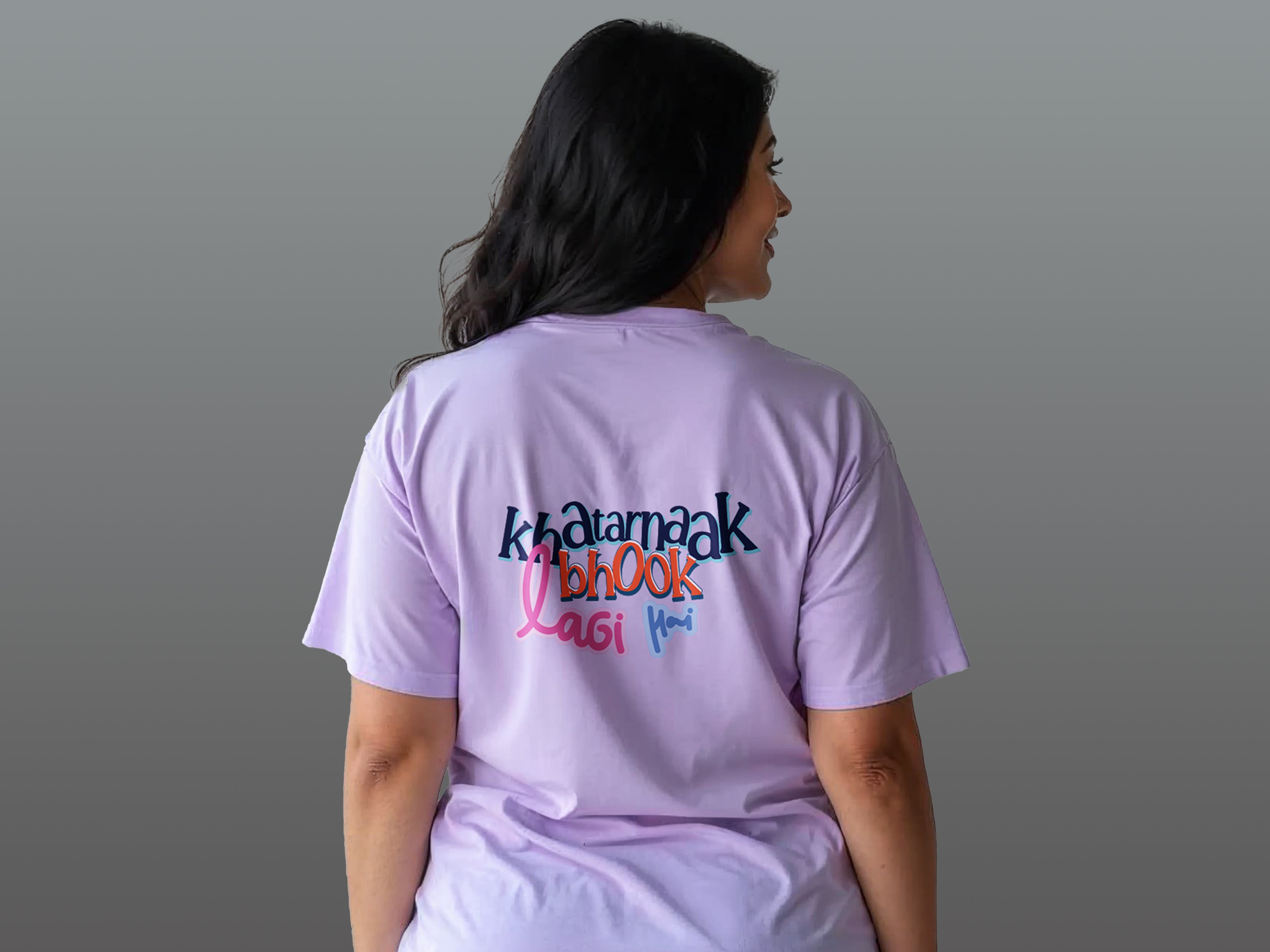 TMKOC Lavender Printed Round Neck Plus Size T-shirts KHATARNAAK BHOOK LAGI HAI