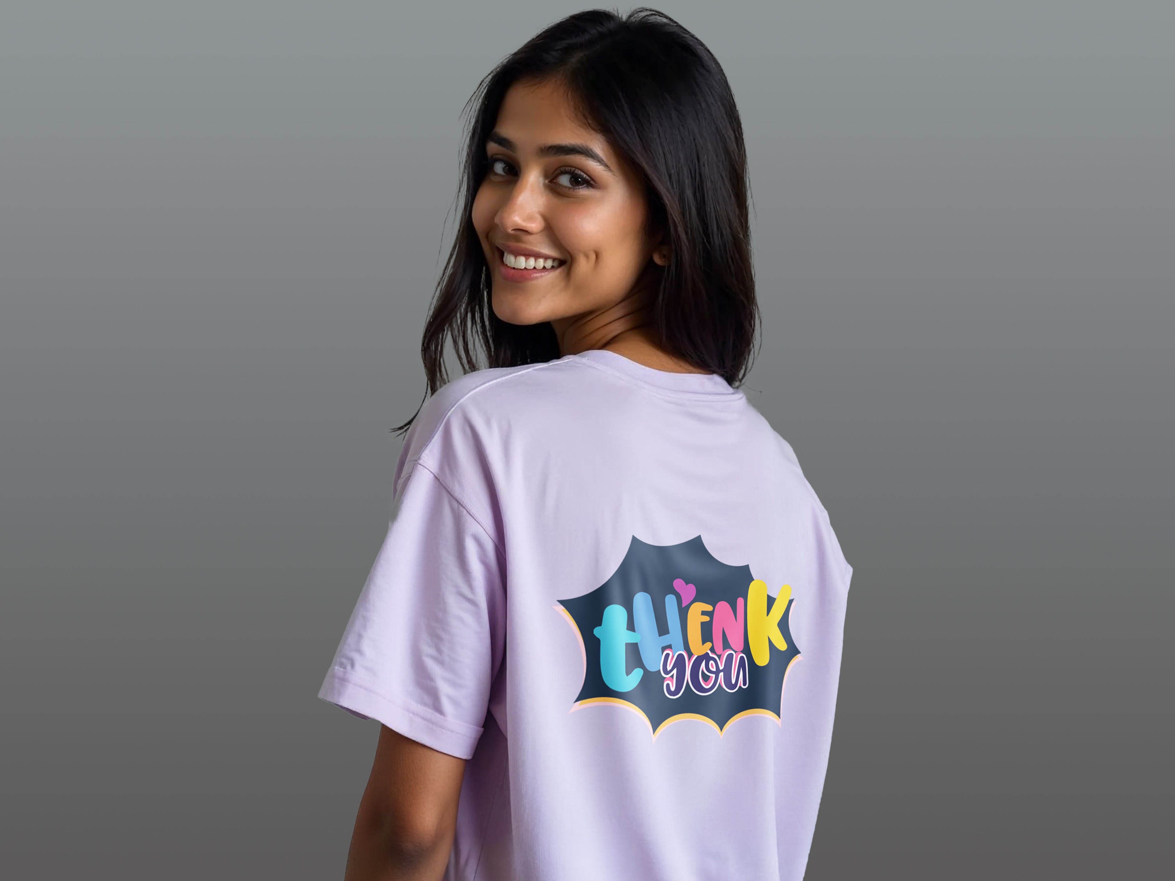 TMKOC Oversized Printed Lavender T-Shirts For Women THANK YOU