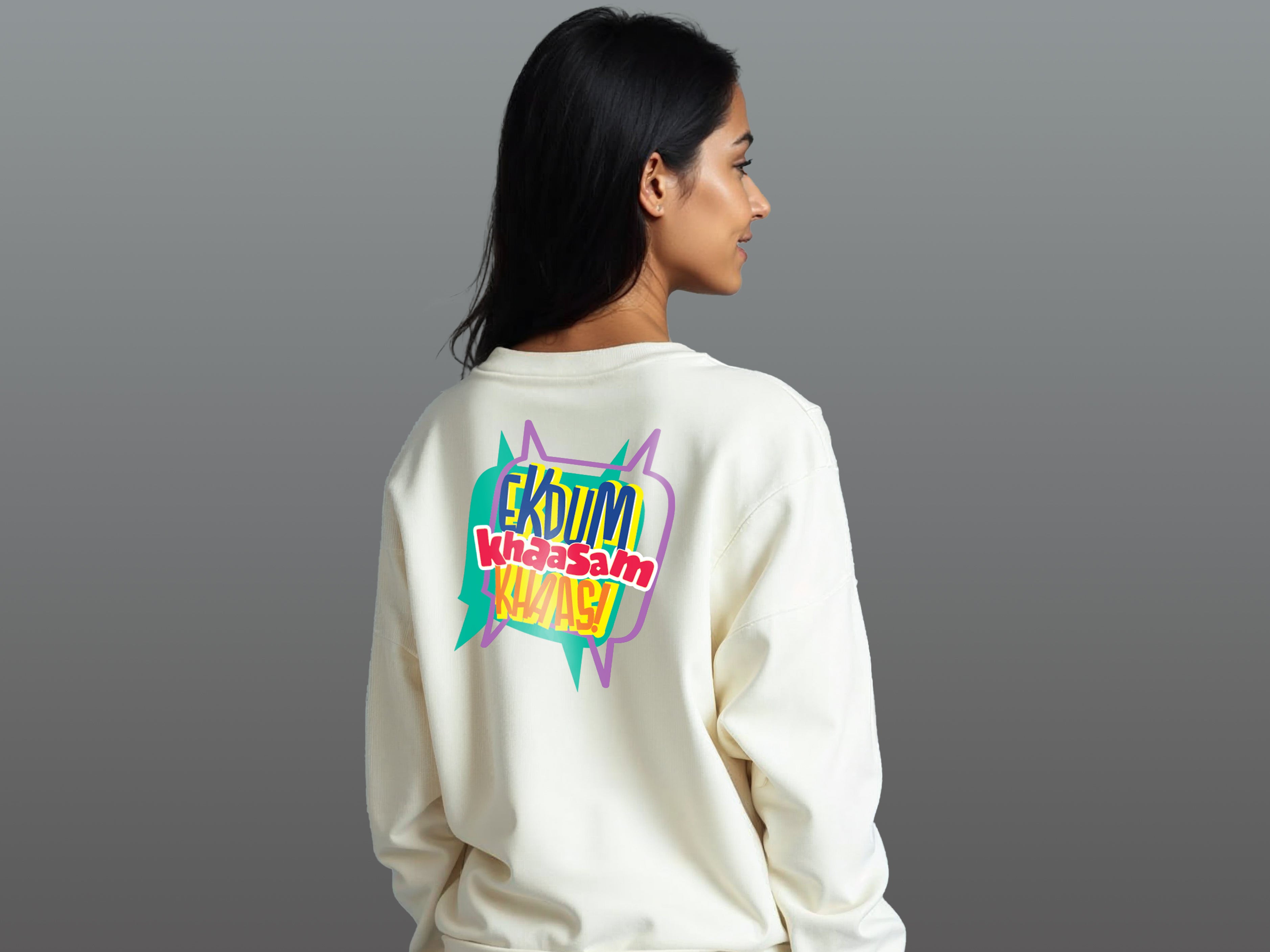 TMKOC Off-White Printed Crew Neck Sweatshirt Cotton 350 GSM EKDUM KHAASAM KHAAS