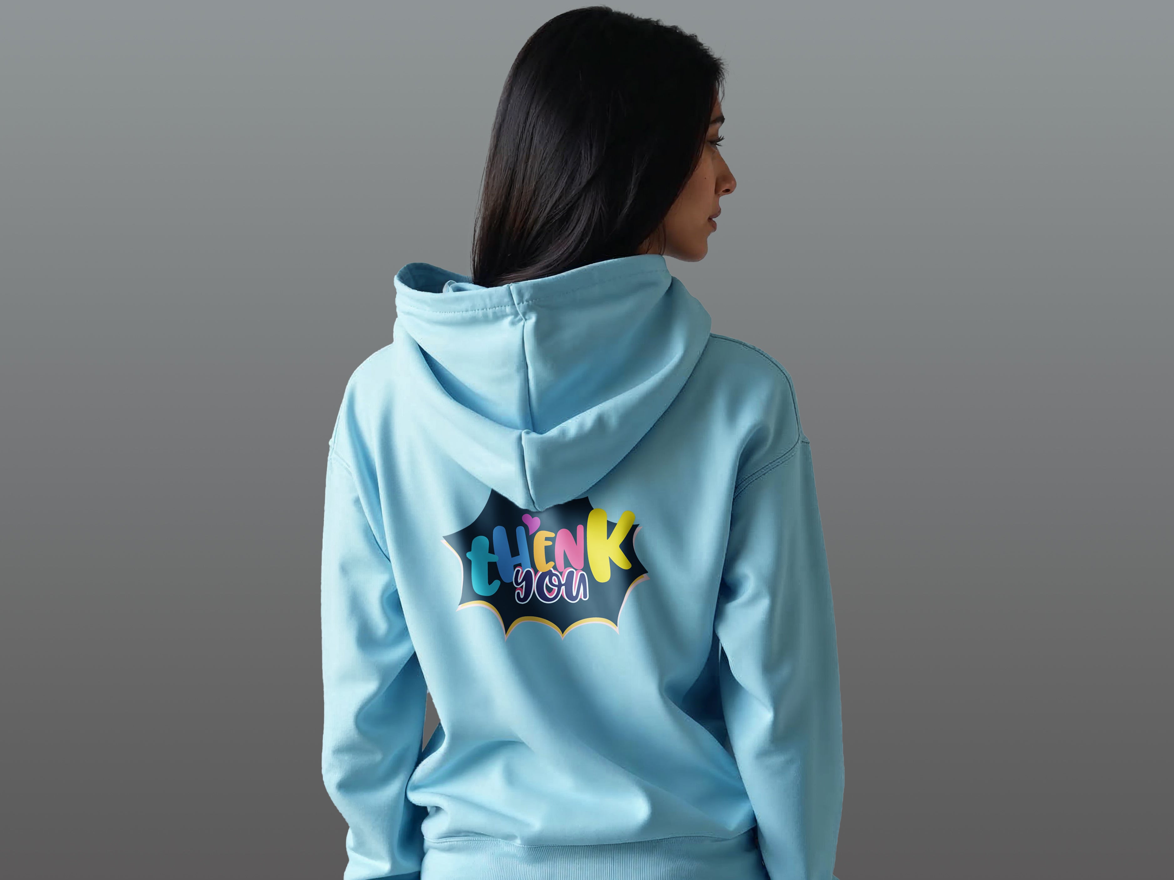 TMKOC Regular Fit Blue Cotton Hoodies For Women THANK YOU