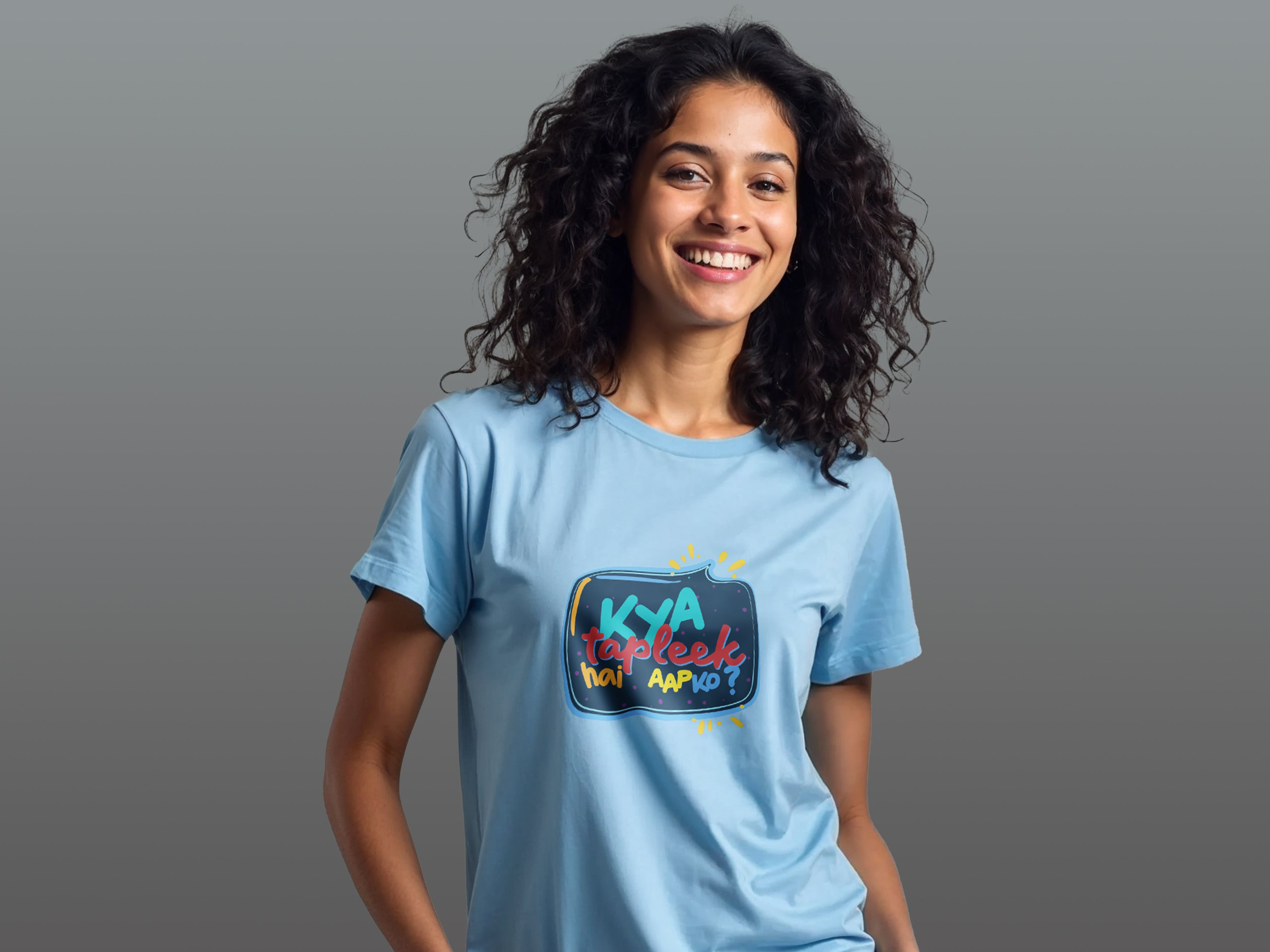 TMKOC Regular Fit Front Printed Blue T-Shirts For Women KYA TAPLEEK HAI AAPKO