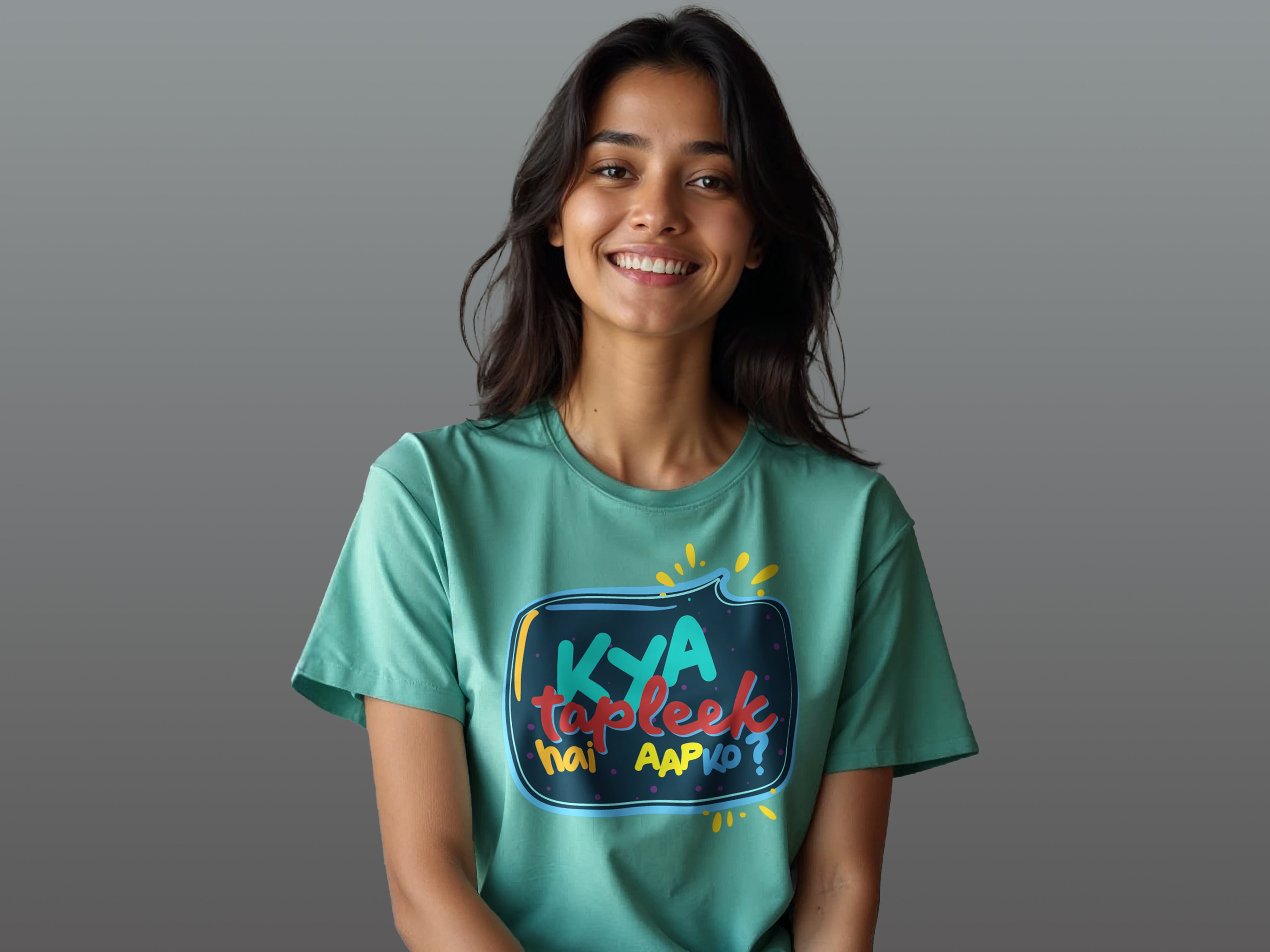 TMKOC Regular Fit Front Printed Aqua Green T-Shirts For Women