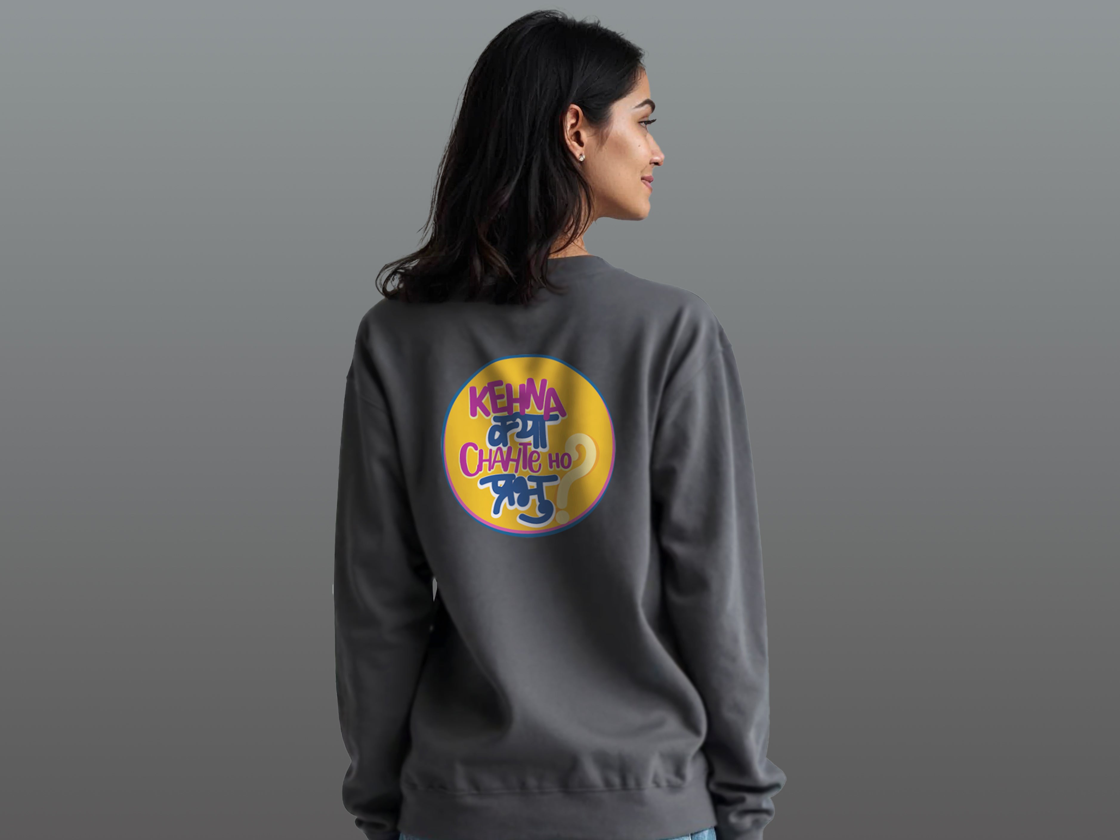 TMKOC Grey Printed Crew Neck Sweatshirt Cotton 350 GSM KEHNA KYA CHAHTE HO PRABHU