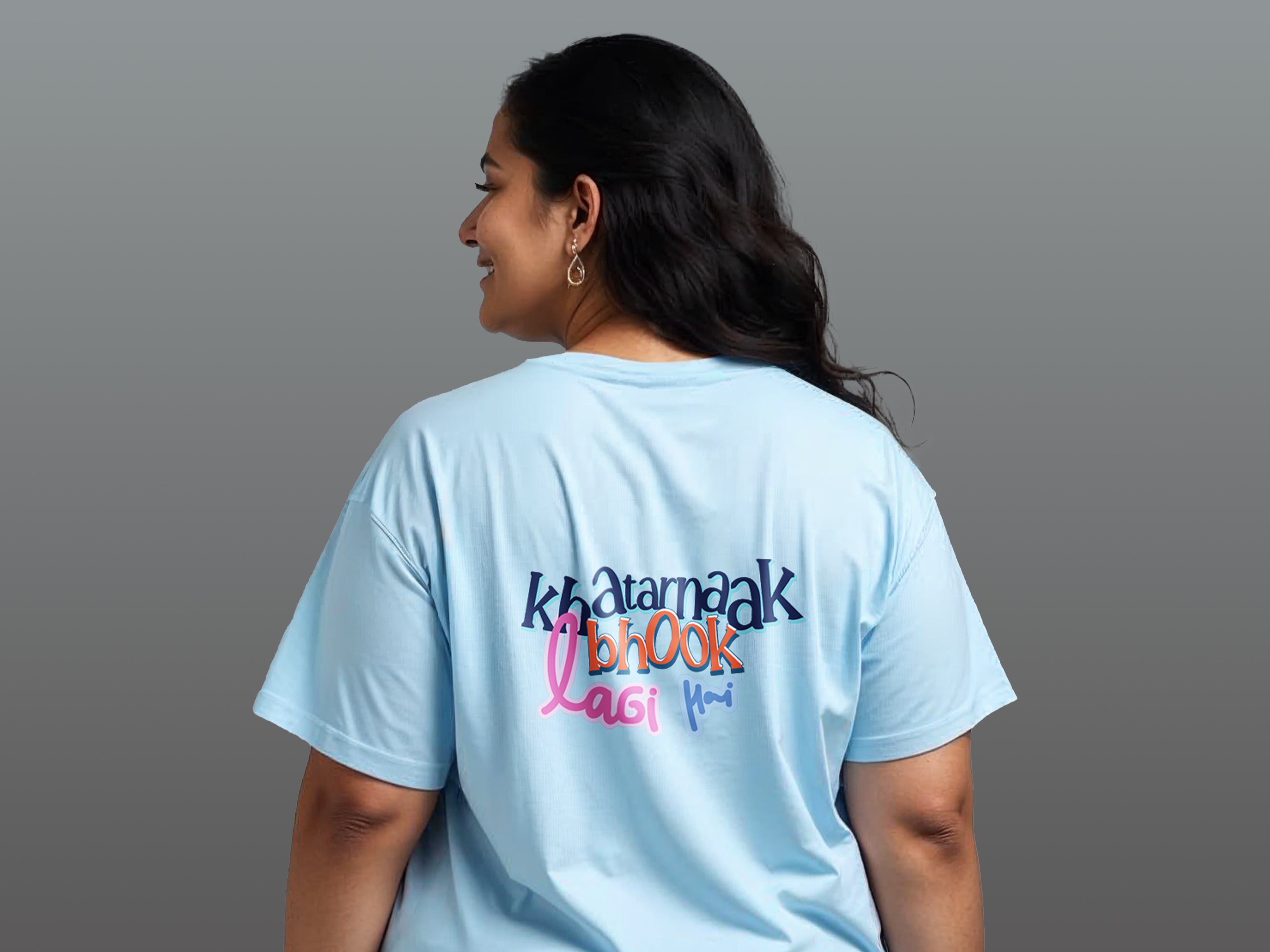 TMKOC Printed Round Neck Blue Plus Size T-shirts KHATARNAAK BHOOK LAGI HAI