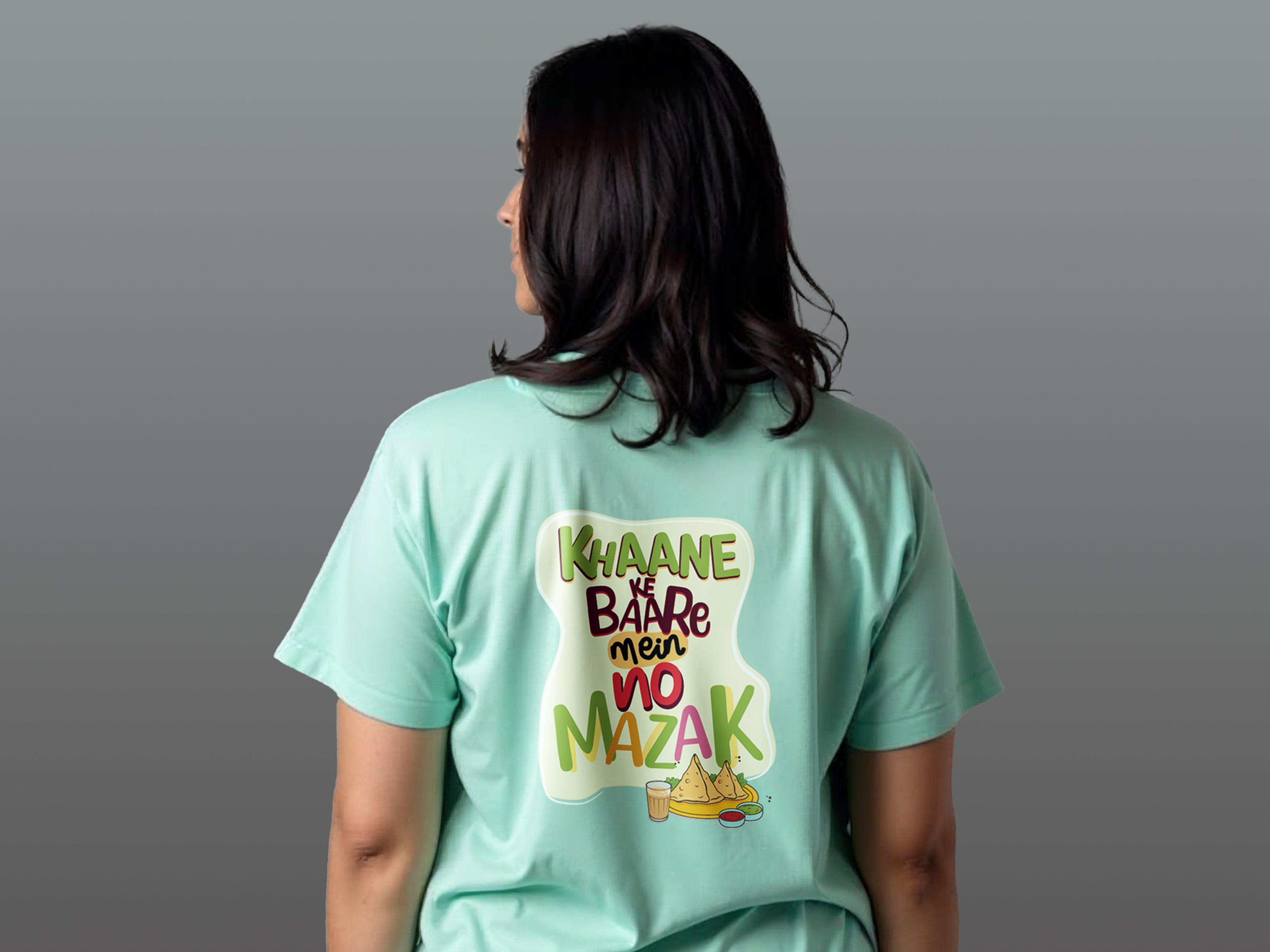 TMKOC Printed Round Neck Plus Size Aqua Green T-shirts KHAANE KE BAARE MEIN NO MAZAK