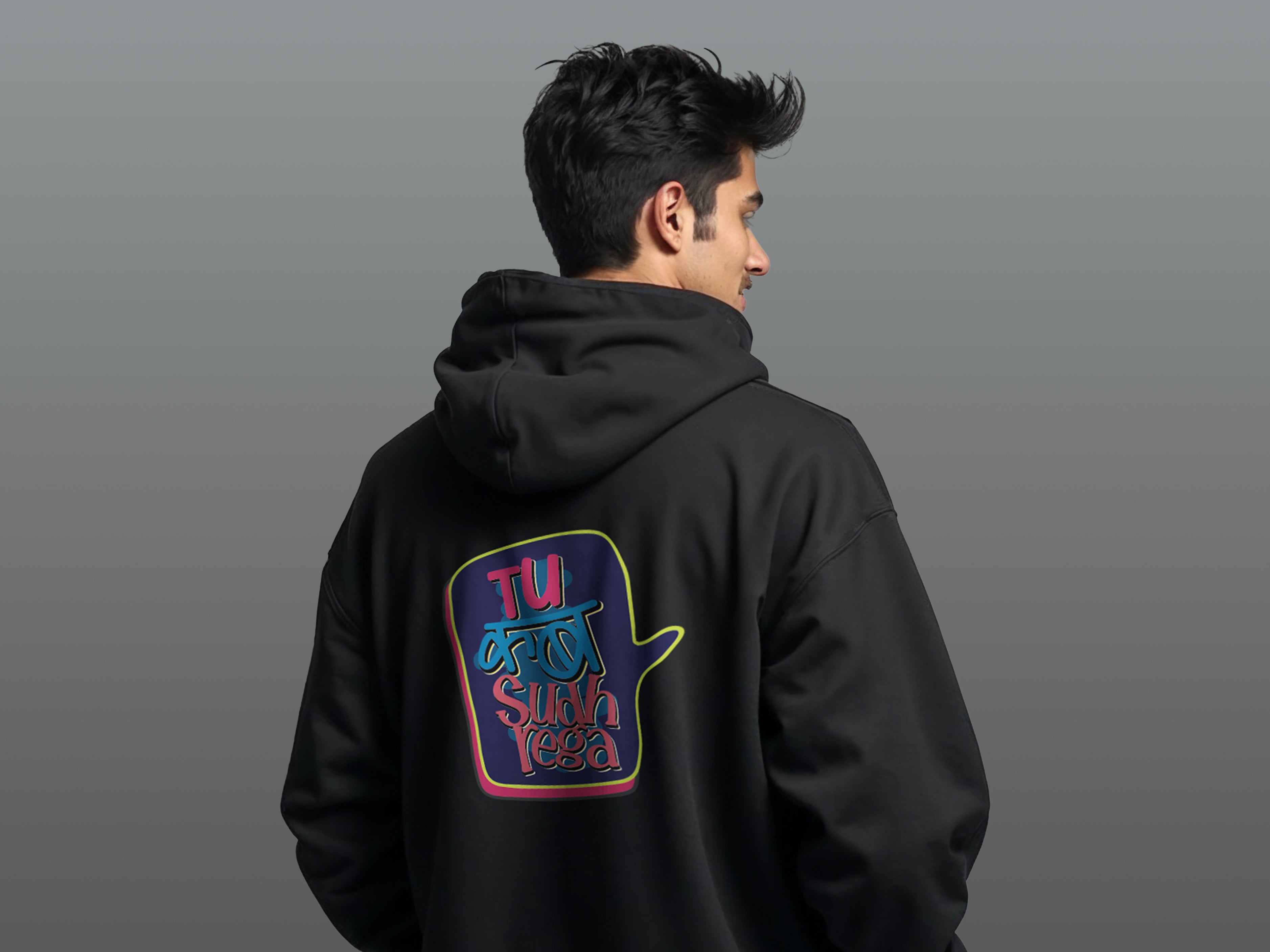 TMKOC Oversized Black Hoodies Cotton 350 GSM Long Sleeve TU KAB SUDHREGA