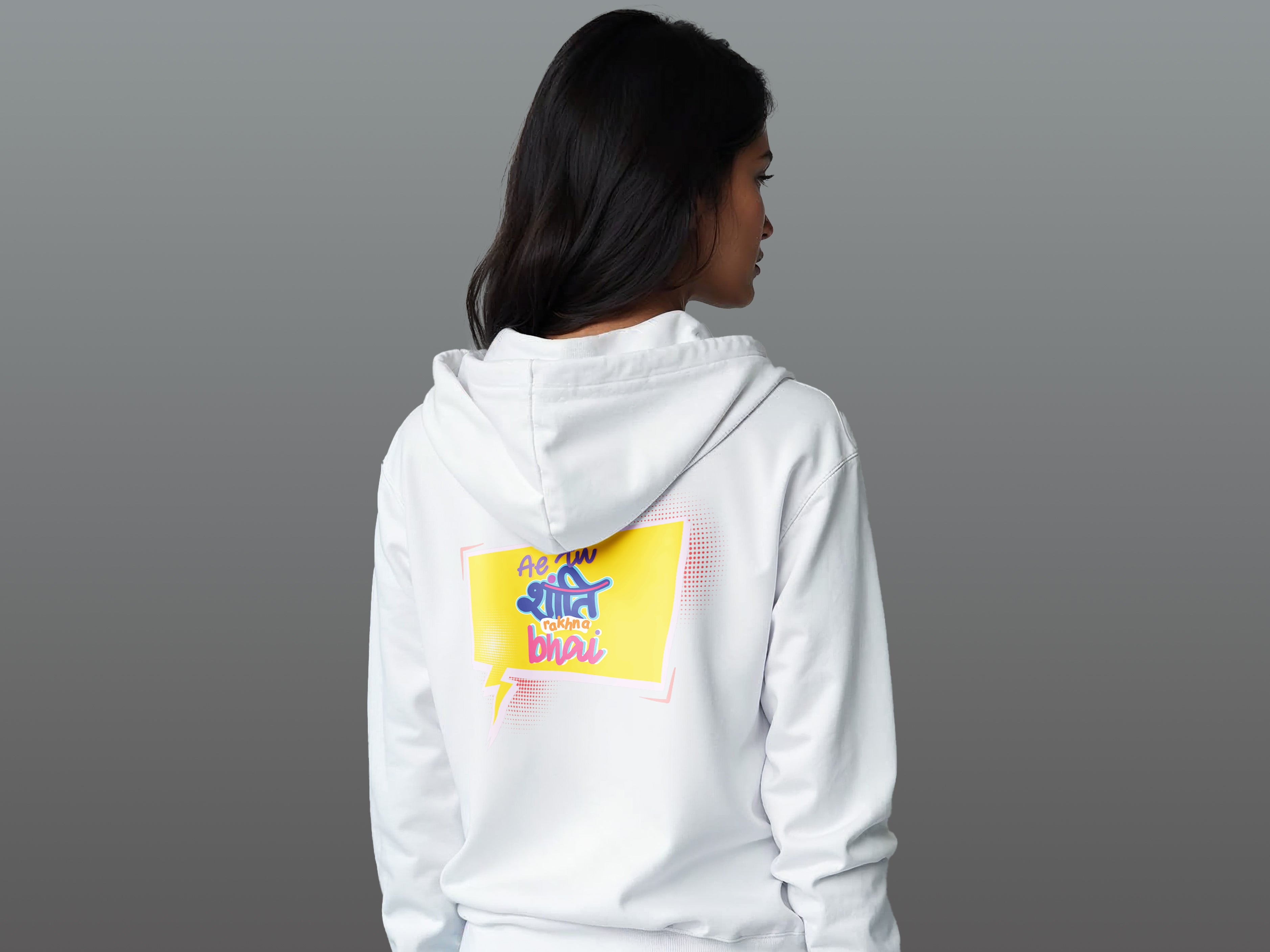 TMKOC Off-White Cotton Regular Fit Hoodies for Women AE TU SHANTI RAKHNA BHAI