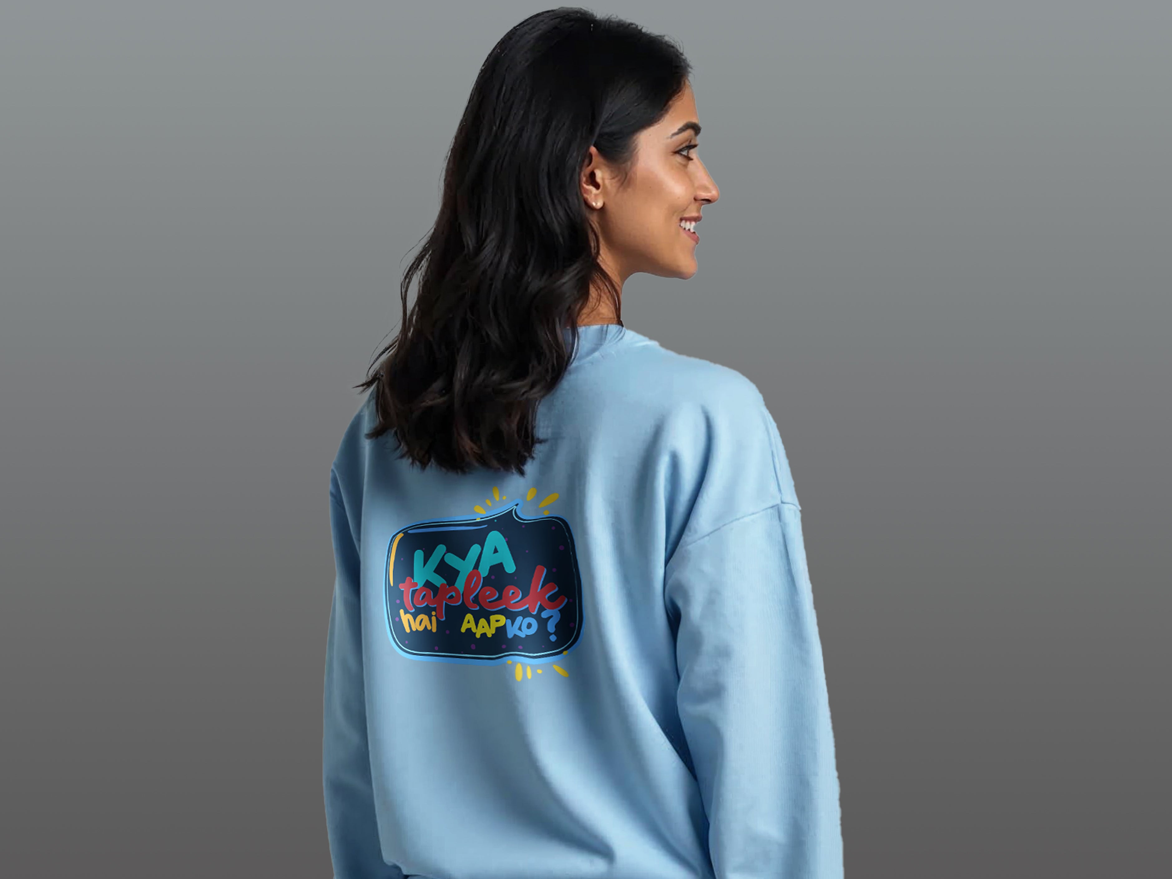 TMKOC Printed Crew Neck Blue Sweatshirt Cotton 240 GSM KYA TAPLEEK HAI AAPKO