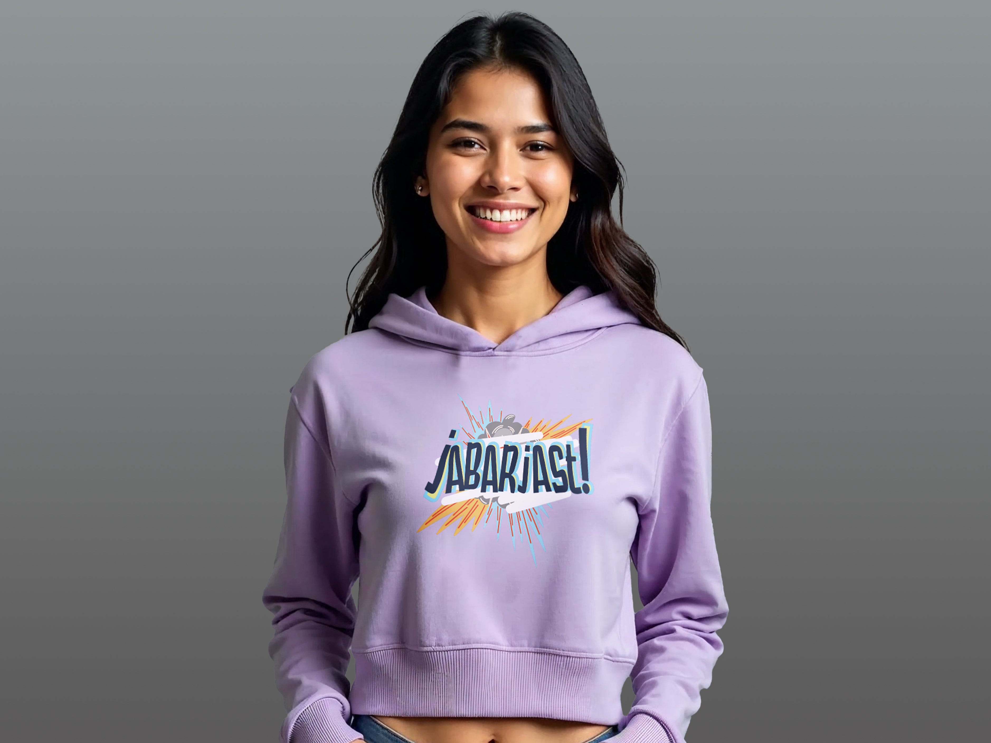 TMKOC Printed Cropped Oversized Lavender Hoodies for Women JABARJAST