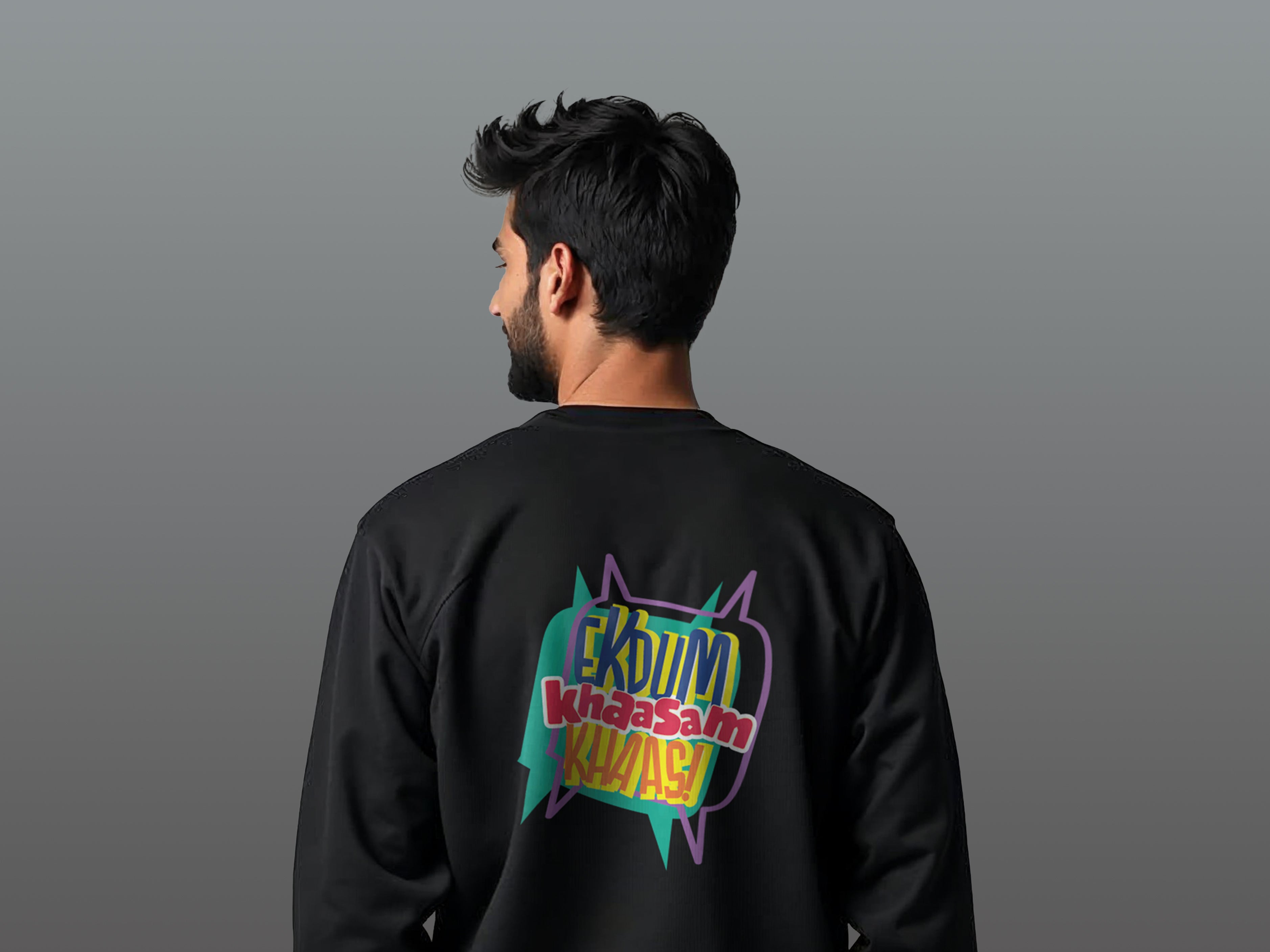 TMKOC Printed Black Crew Neck Sweatshirt Cotton 240 GSM EKDUM KHAASAM KHAAS