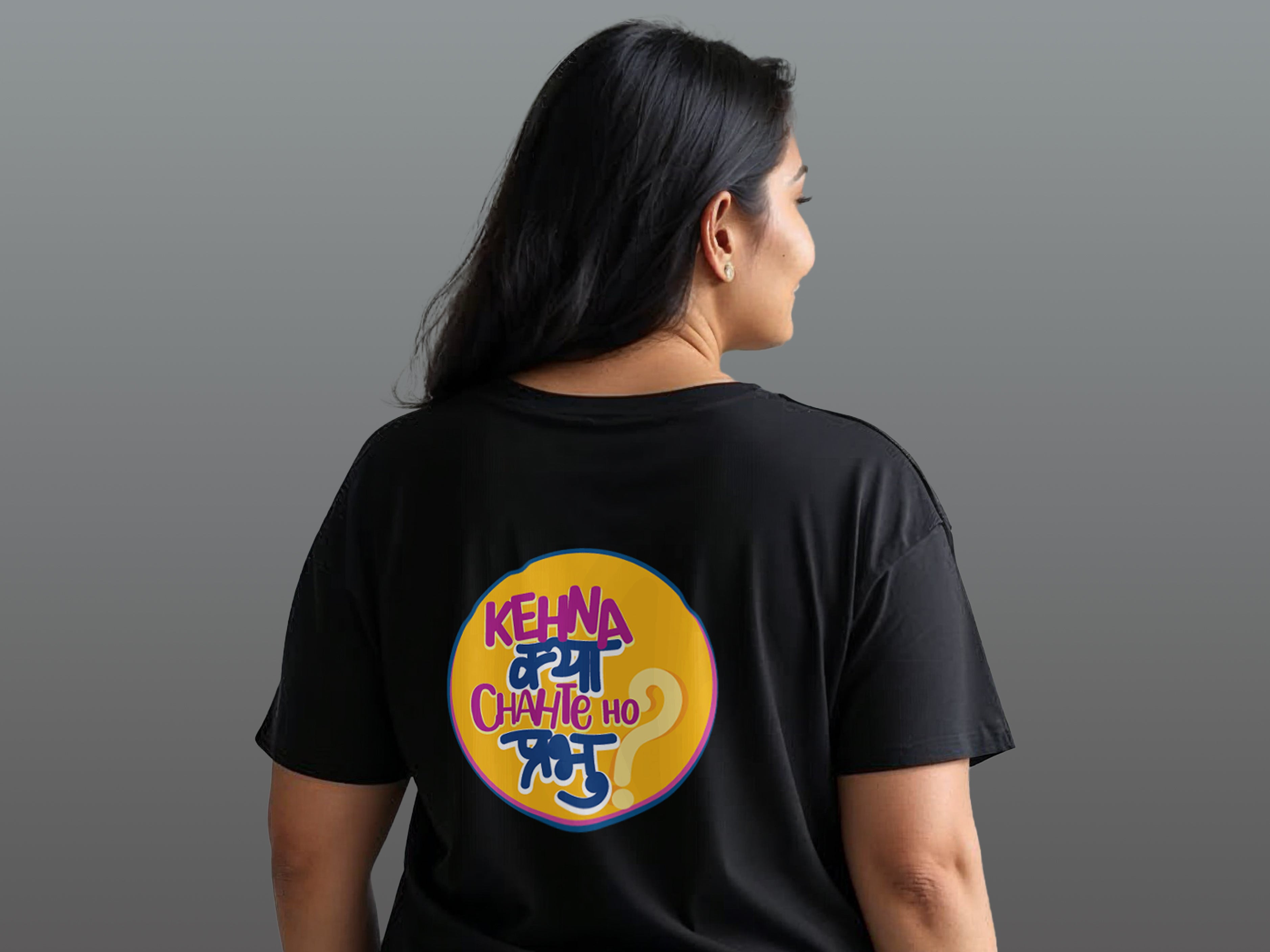 TMKOC Printed Round Neck Plus Size Black T-shirts KEHNA KYA CHAHTE HO PRABHU