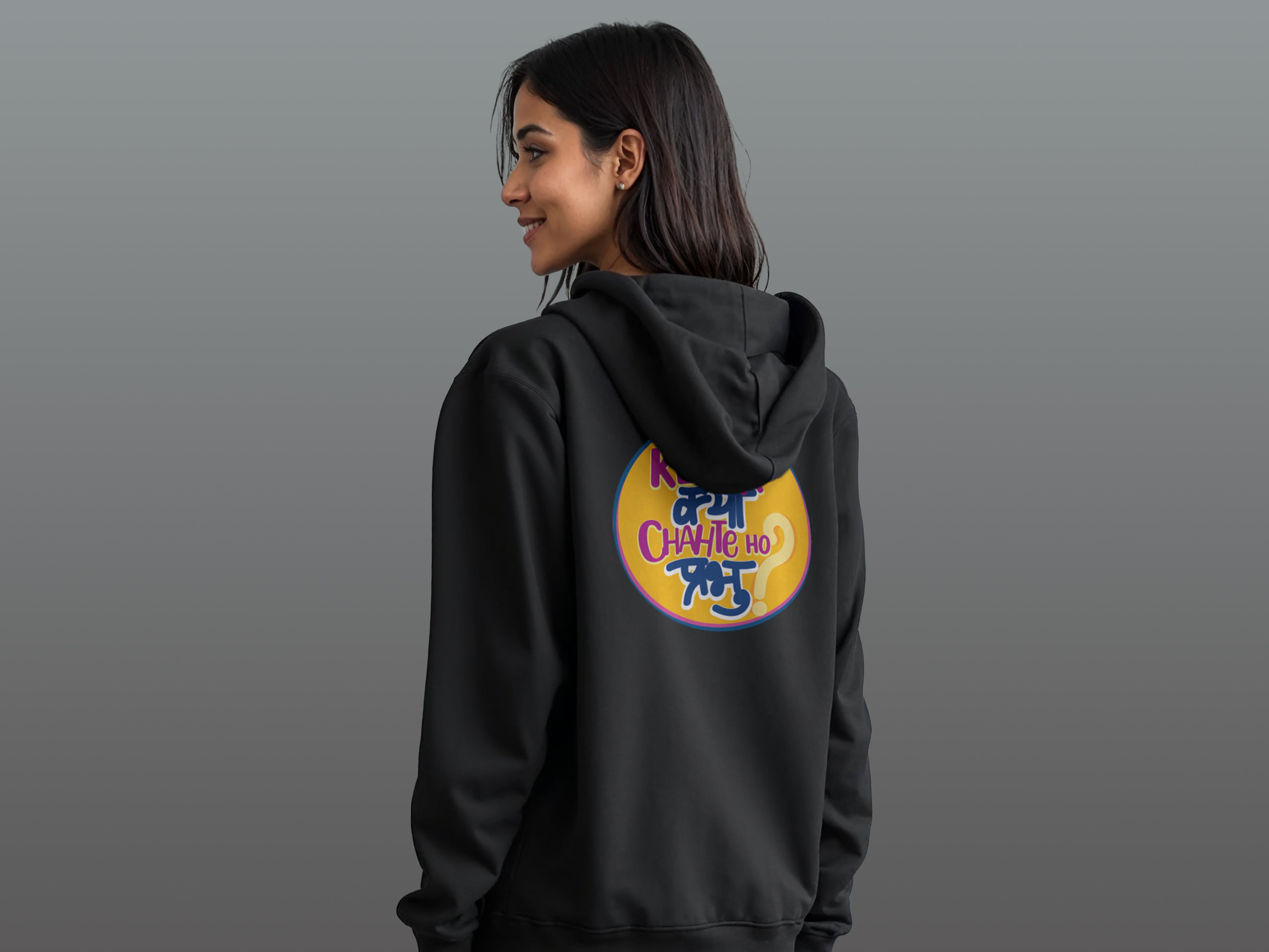 TMKOC Women Black Oversized Hoodies Cotton 350 GSM Long Sleeve KEHNA KYA CHAHTE HO PRABHU