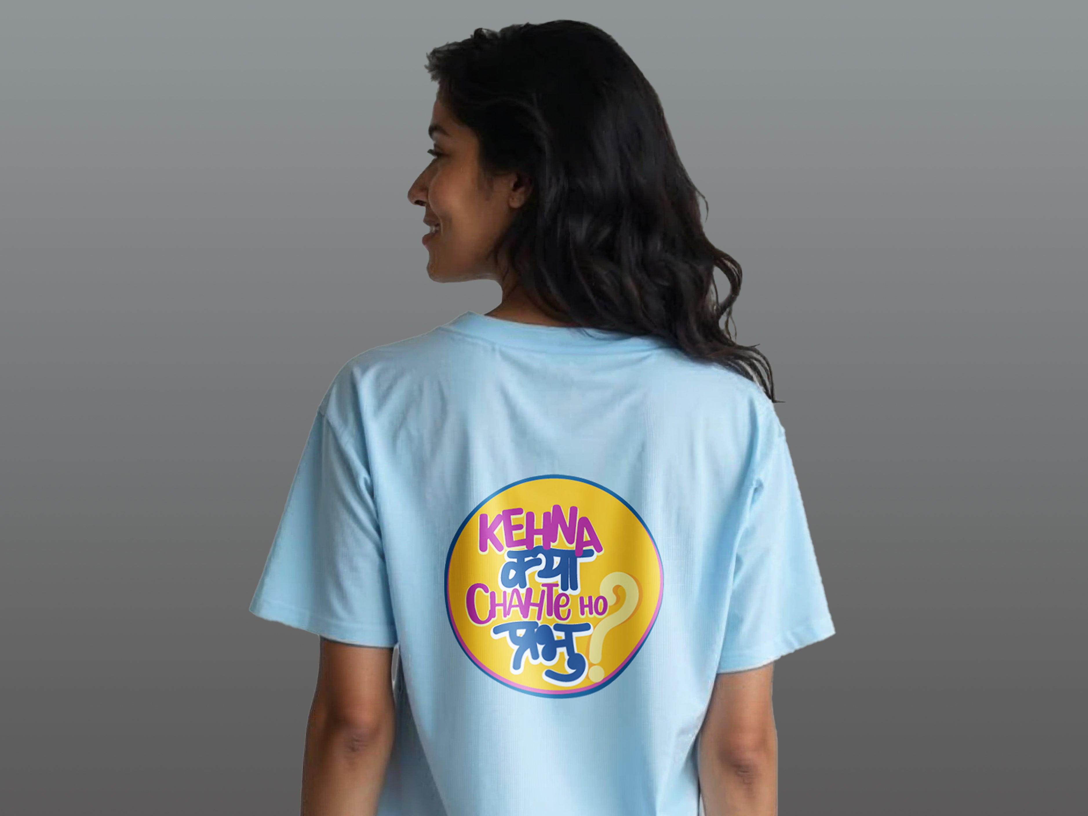 TMKOC Blue Oversized Printed T-Shirts For Women KEHNA KYA CHAHTE HO PRABHU