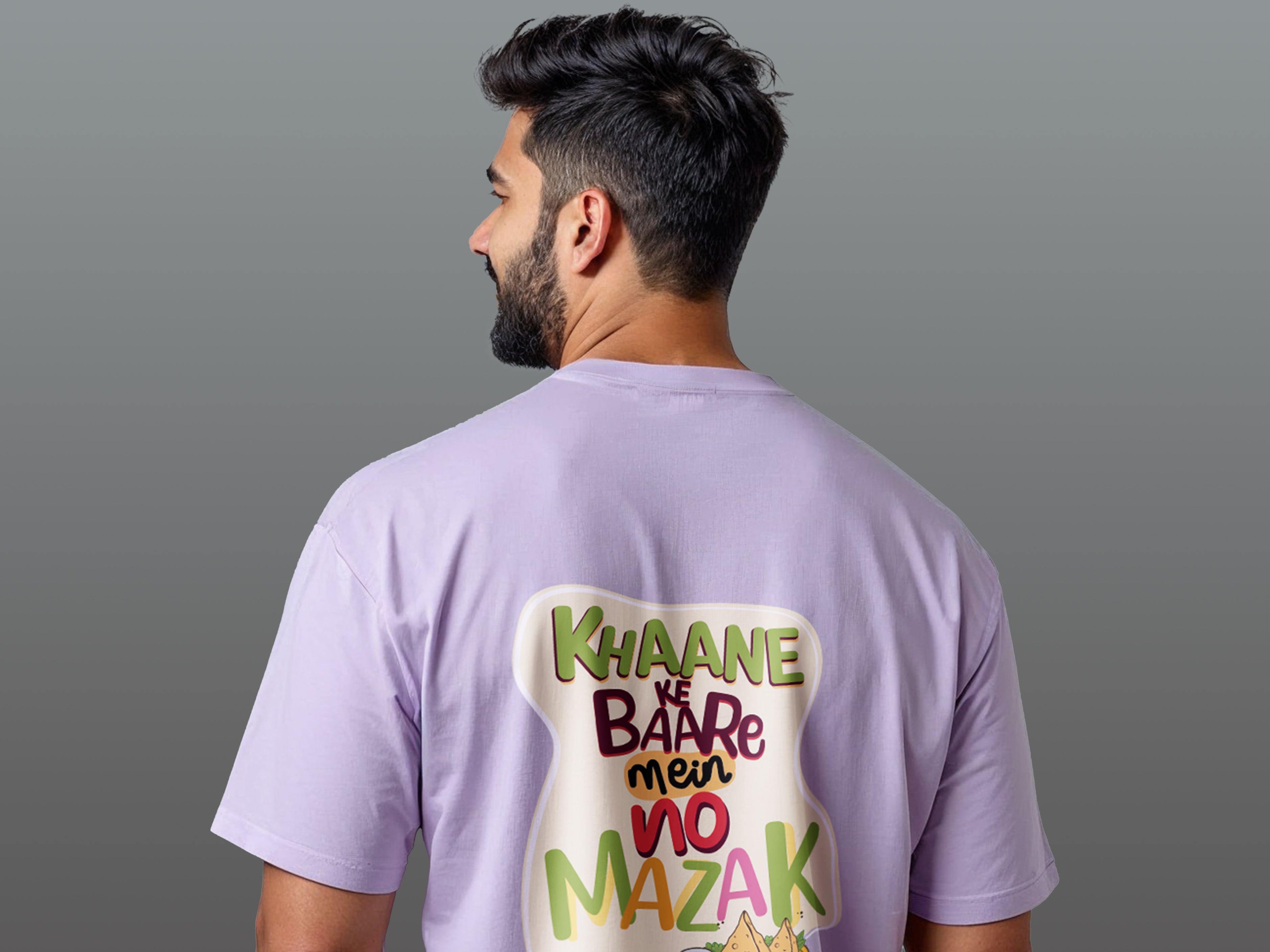 TMKOC Plus Size Men's Regular Fit Round Neck Lavender T-shirt KHAANE KE BAARE MEIN NO MAZAK