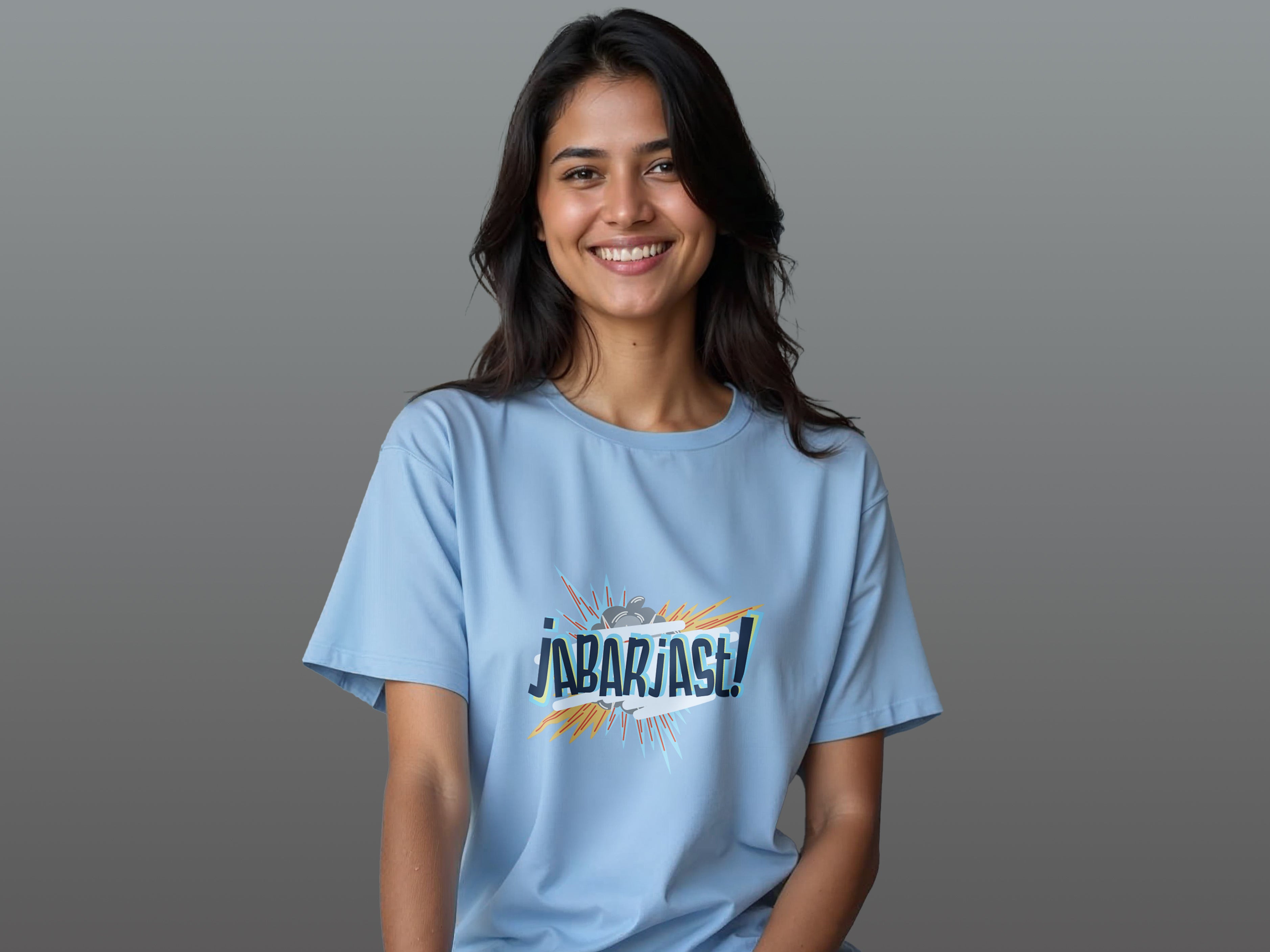 TMKOC Regular Fit Front Printed Blue T-Shirts For Women JABARJAST